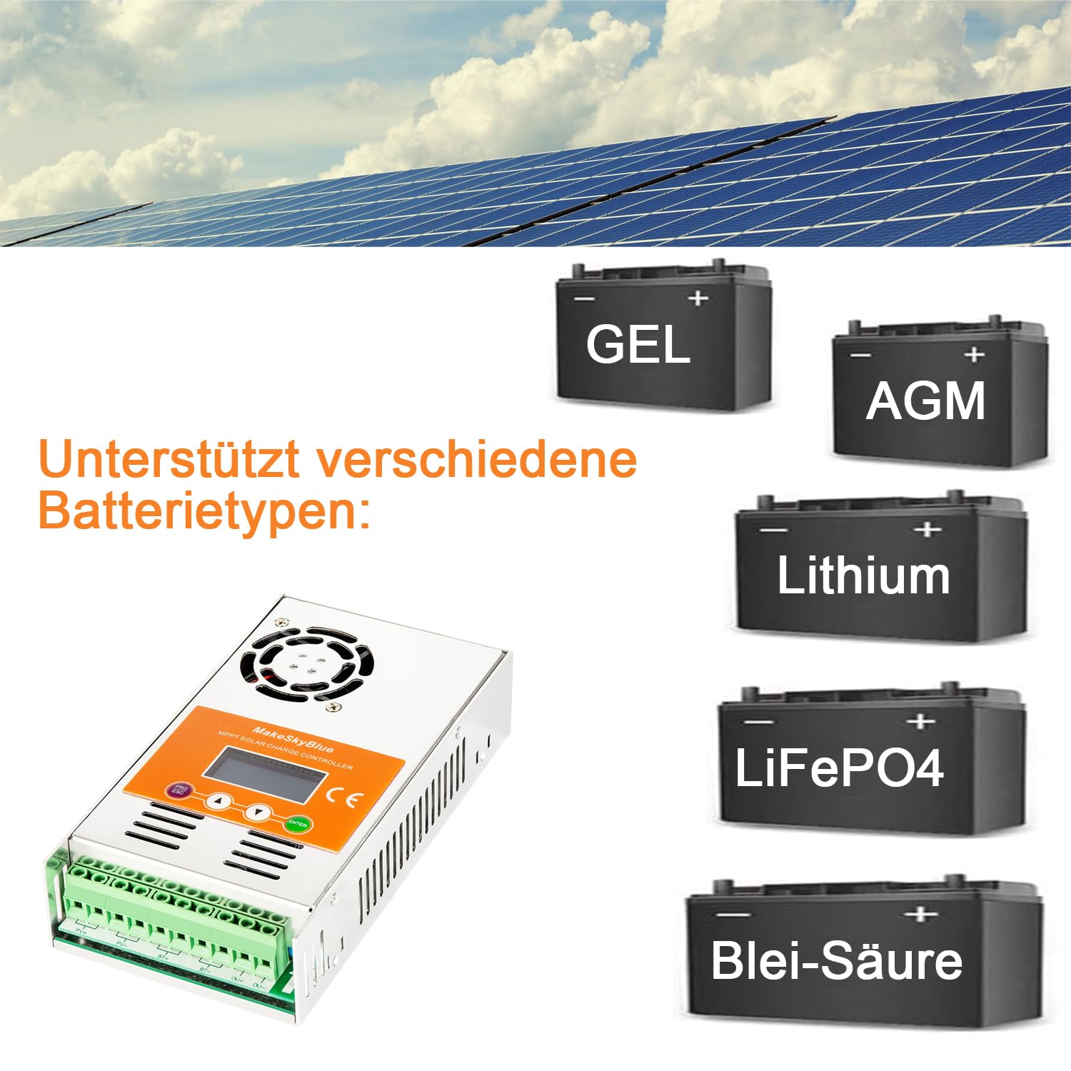 MakeSkyBlue Contrôleur De Charge Solaire MPPT 60 A, Détection