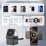 Chargeur sans fil pour iPhone Magsafe, support de station de rechargeur sans fil avec QC 3.0 25W Adaptateur de charge rapide pour iPhone 17/16/15/14/13, Airpodes 4/3/2/Pro,Montre Apple 10/9/8/7/SE/6/5/4/3/Ultra