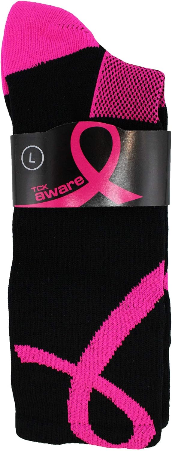 TCK Pink Ribbon Breast Cancer Awareness Crew Socks for Football Volleyball Boys Girls Youth and Adult - Image 3