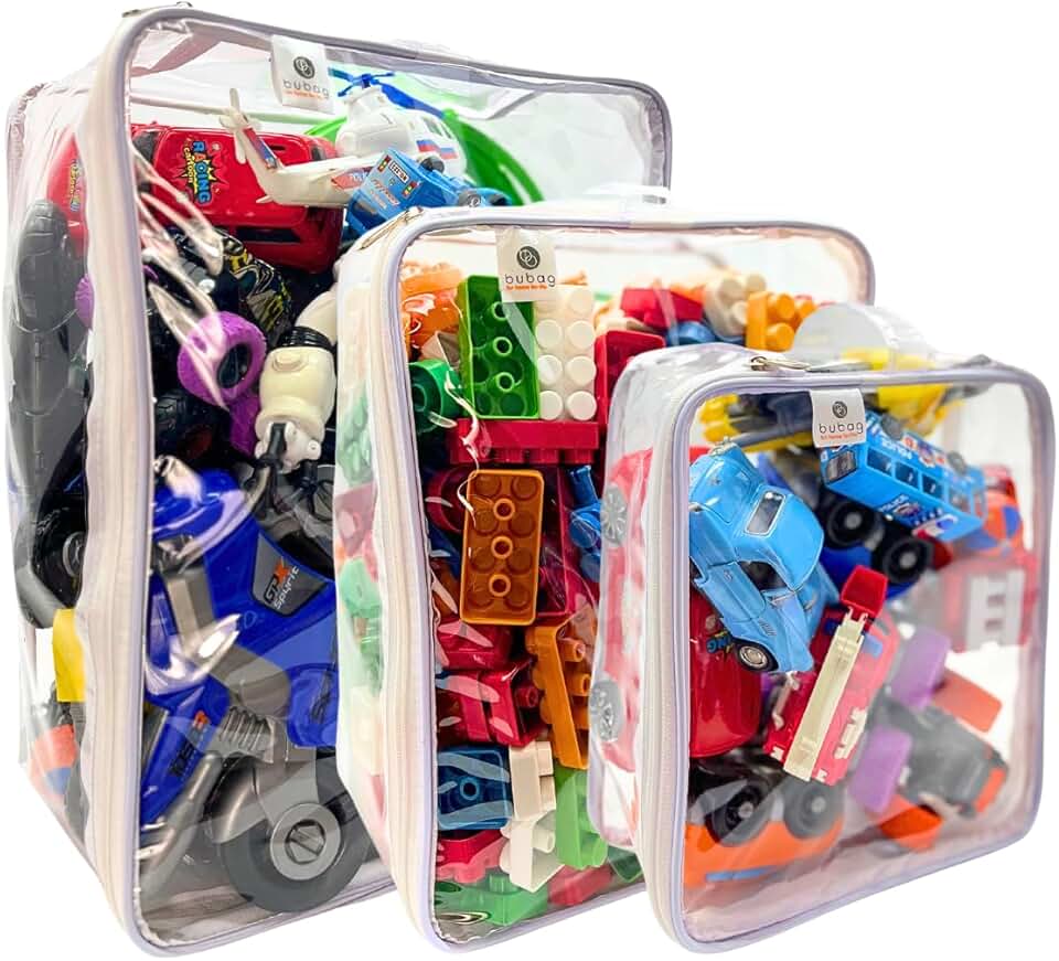 Kit 3 Organizador Brinquedos Ursinhos Carrinhos Empilhável Guarda Roupa C/Zíper Dobravél 1P + 1M + 1 G - bubag