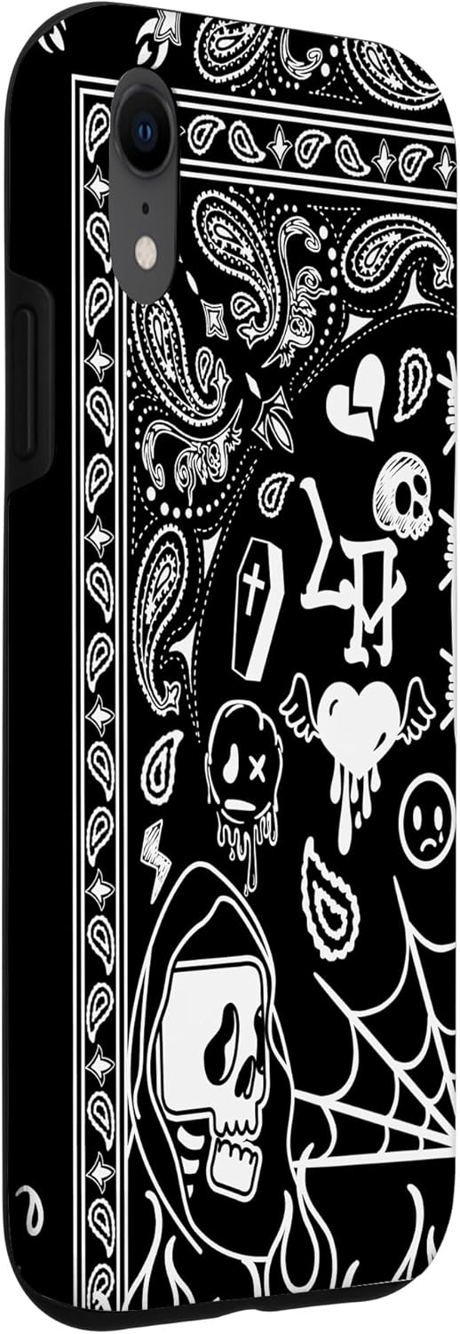 iPhone XR Graffiti Doodle Bandana Pattern Flames Melting Happy Face Case