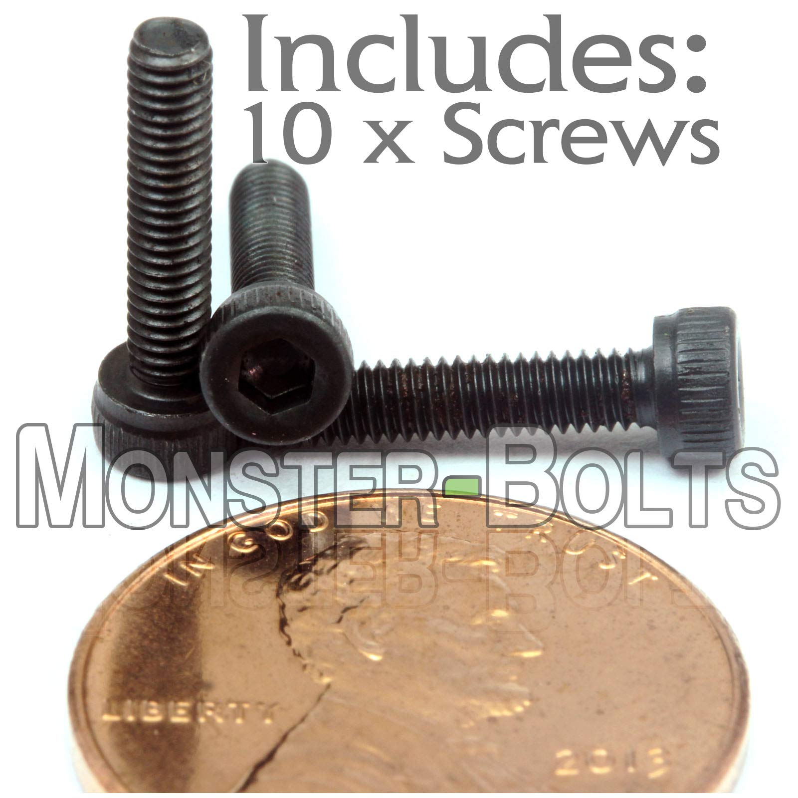 MonsterBolts - M2.5 x 12mm Socket Head Screws, DIN 912, Alloy Steel, Black Oxide, 10 Pack