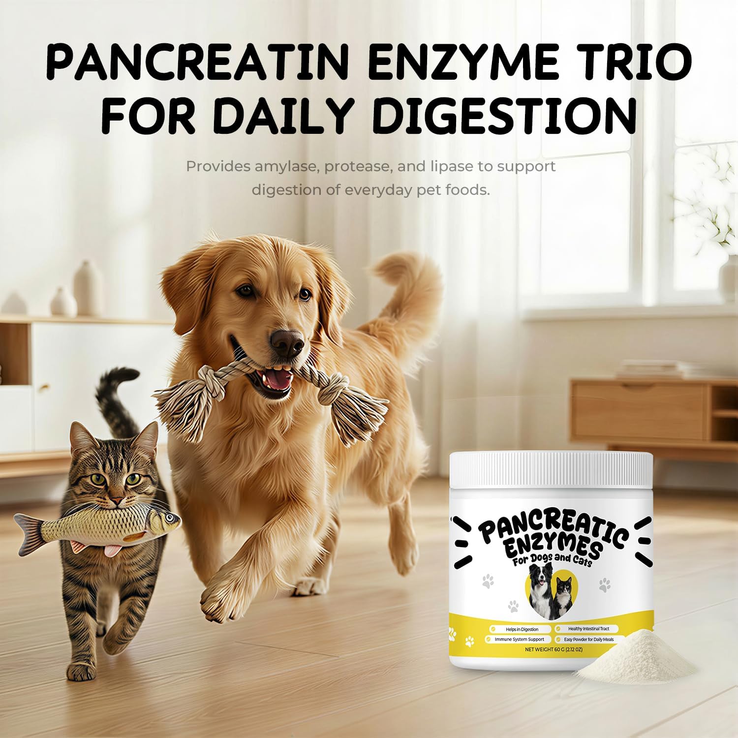 Pancreatic Enzymes Powder for Dogs & Cats, Pancreatin Digestive Enzyme Supplement for EPI Support, Helps Maintain Digestion, Stool Consistency & Healthy Weight – 2 oz
