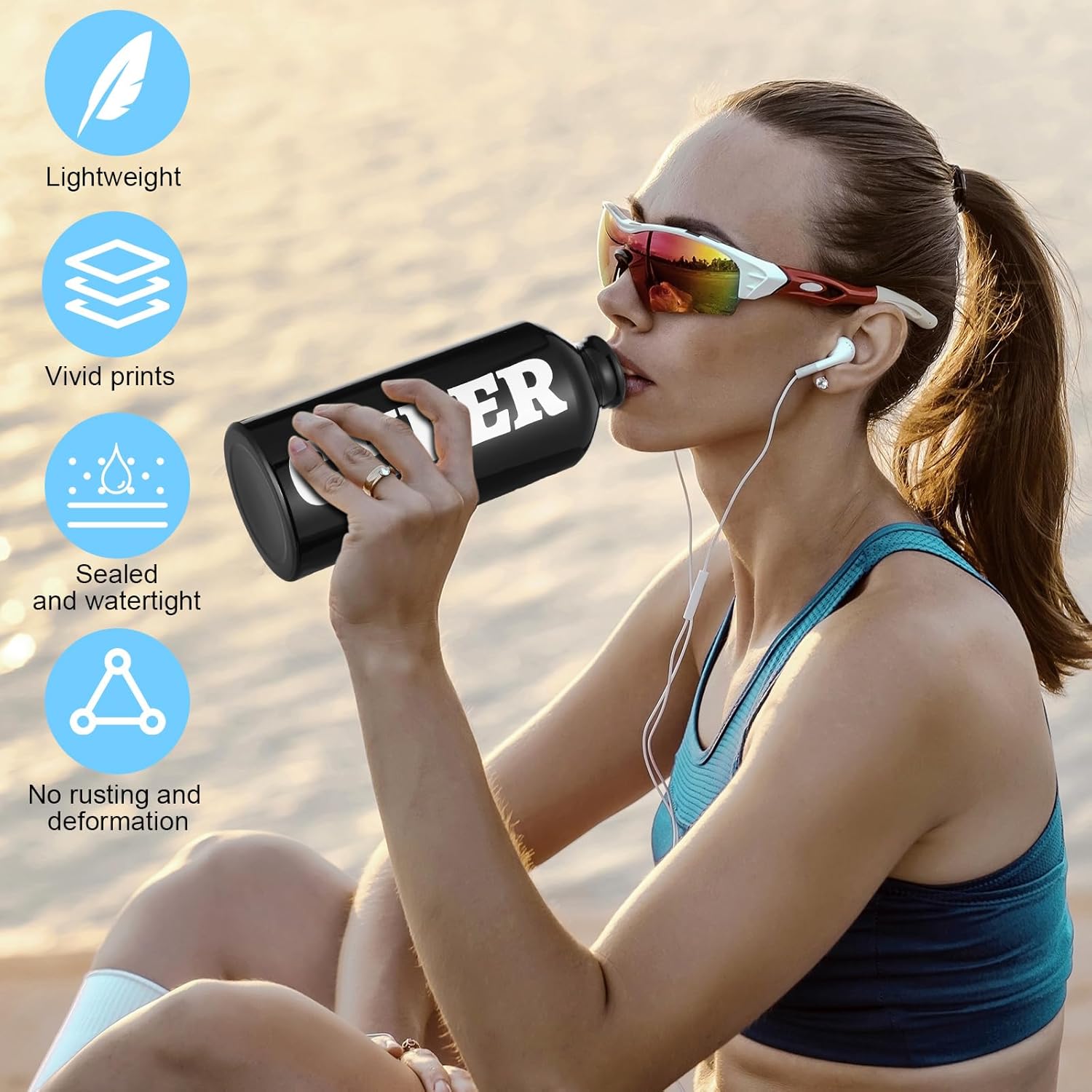 FoldTier 10 Pcs Cheer Water Bottles Bulk for Cheerleader 20 oz Reusable Aluminum Water Bottles with Twist Cap Buckle for Gym Hiking Sports Camping Fishing Cheer Christmas Team Gifts