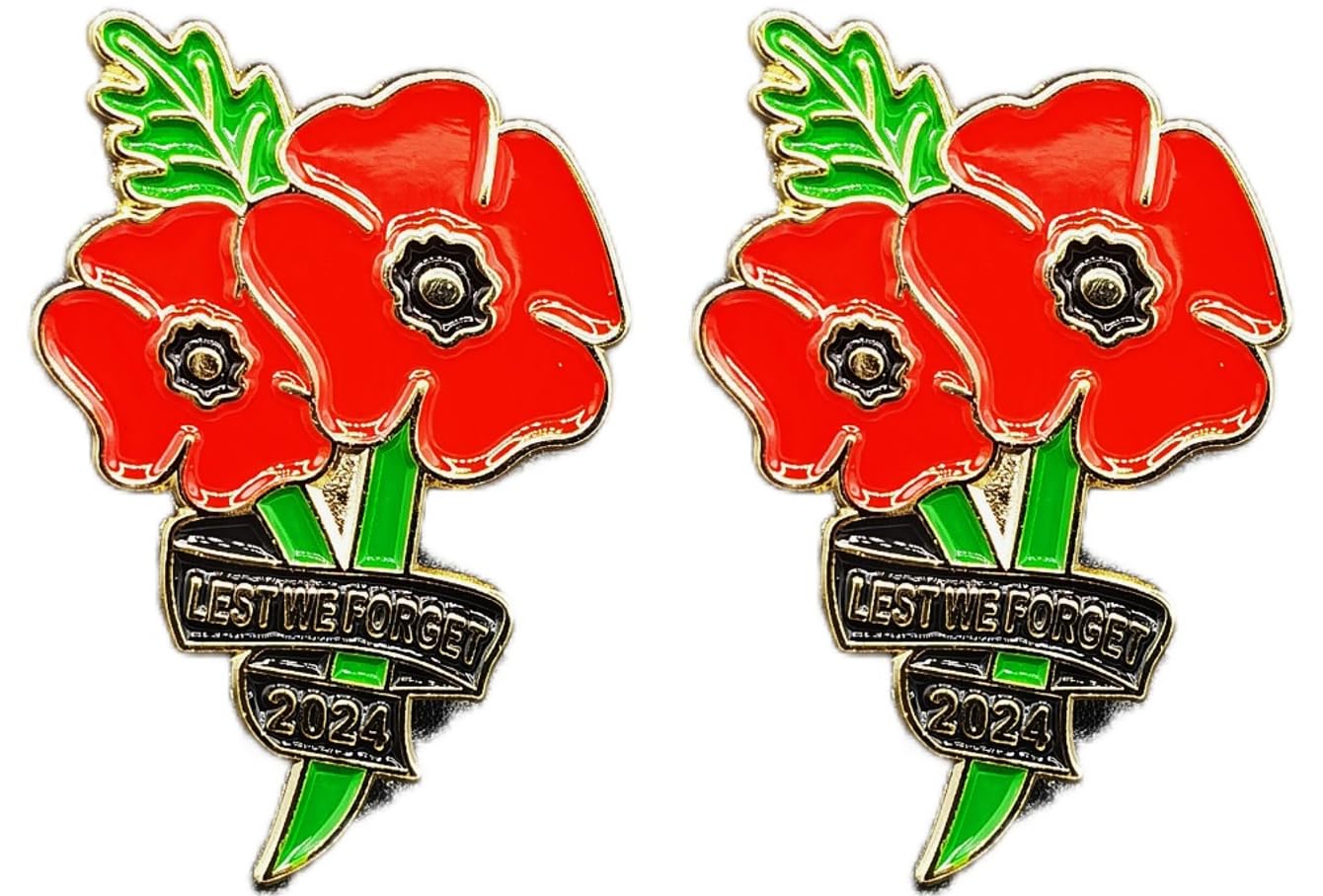 2pcs Remembrance Day Pin Badge 2025 Brooch Lest We Forget Pin Badge Brooch Decorations Gifts Memorabilia, Red, 3 cm x 3 cm x 1 cm