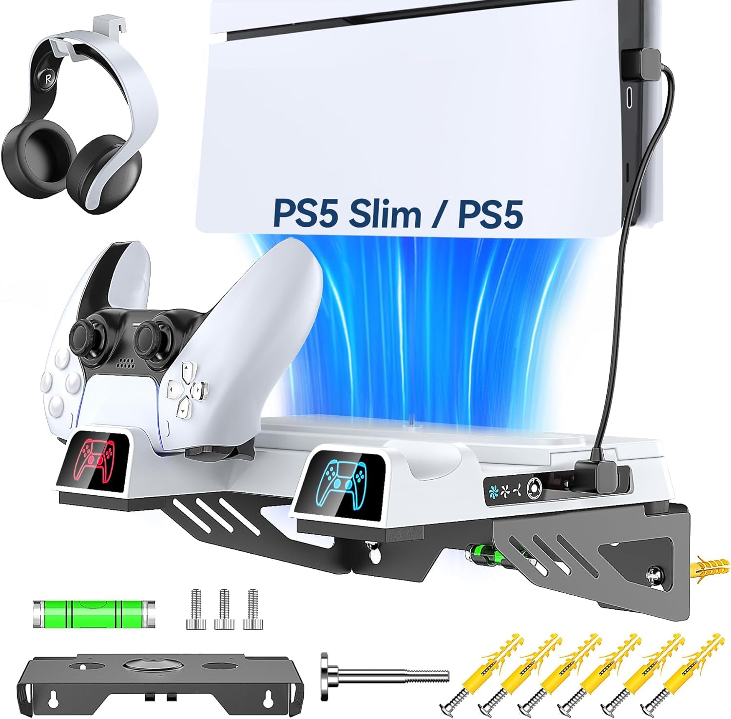 New World Wall Stand for PS5/PS5 Slim Disc & Digital Console ,Wall Mount Bracket for PS5 Wall Mount Kit with Cooling Fan & Charging Station,Wall Bracket Behind TV, Accessory for PS5 Slim (B0D7DPT14S) Amazon Price History, Amazon Price Tracker
