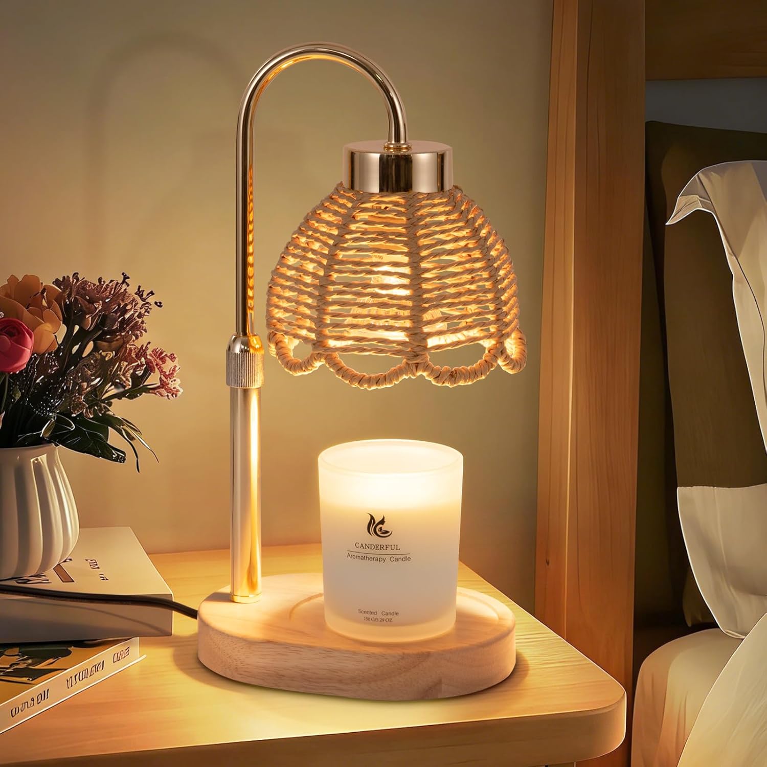 Candle Warmer Lamp, Stepless Dimming & Timer, Bohemian Style Wax Melting Device, Suitable for Home, Desk Decor, Bedroom, Mother's Day, Valentine, Birthday Gifts for Women (Gold)
