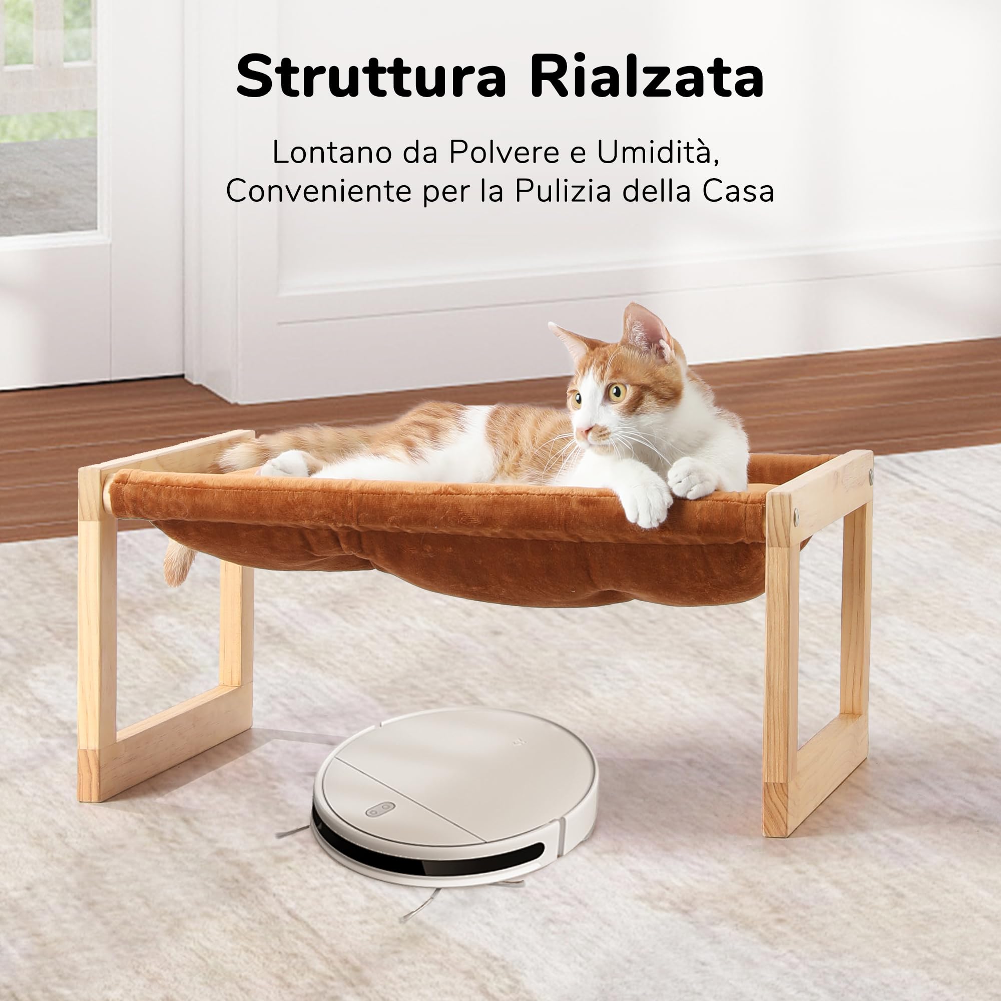 FUKUMARU Cuccia per gatti in velluto felpato per interni, amaca per gattini in legno, 53 x 41 cm, adatta per gatti, cani, conigli, conigli, gattini e piccoli animali, marrone
