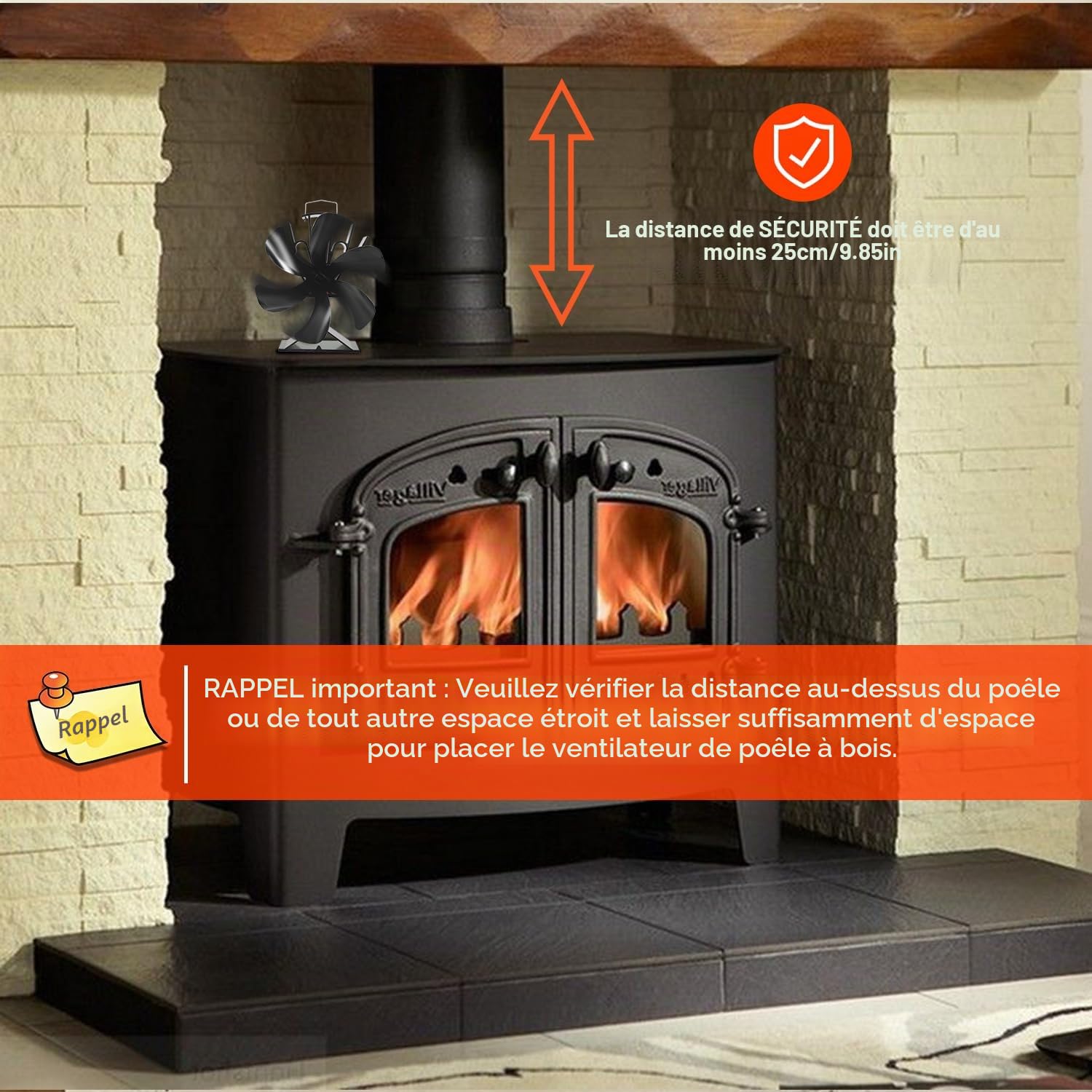Ventilateur à bûches à 6 lames pour poêle à bois