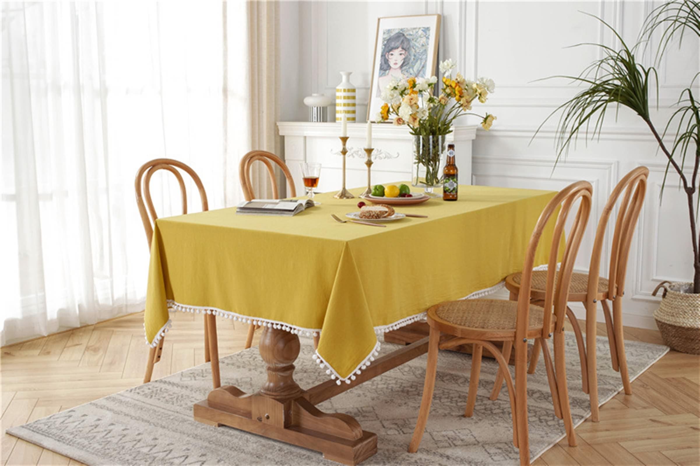 Tovaglie Antimacchia Rettangolari, Tovaglie 140 x 220 cm Colore puro in Pizzo di cotone Copritavolo per Tavolo da Pranzo, Cucina, Festa CompleannoGiallo