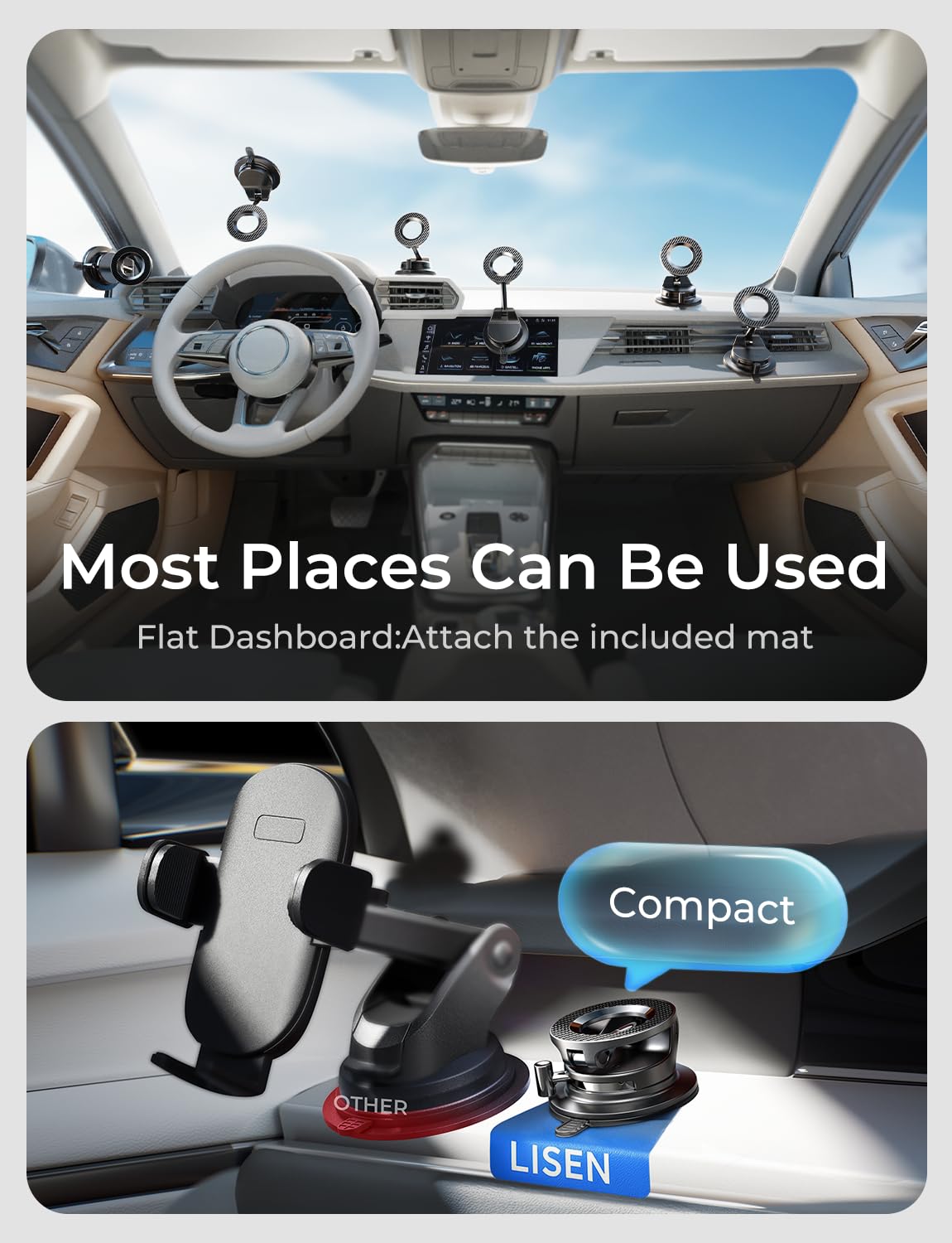 LISEN for Magsafe Car Mount, Magnetic Phone Holders for Your Car Vacuum, Phone Mount for Car Accessories for Women Men Jeep BMW, Suction Holder Kits, for iPhone 17 Pro Max 16 15 14 13 12,Carbon Fiber view 2