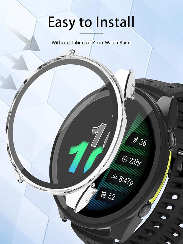 Case for Garmin Forerunner 970 Premium Running Smartwatch,WUNIAK Hard PC Screen Protector for Garmin 970,9H Tempered Glass Ultra-Thin Full-Coverage Shockproof Bumper,(2Pack,Transparent+Black) by WUNIAK - Used condition - Image 3