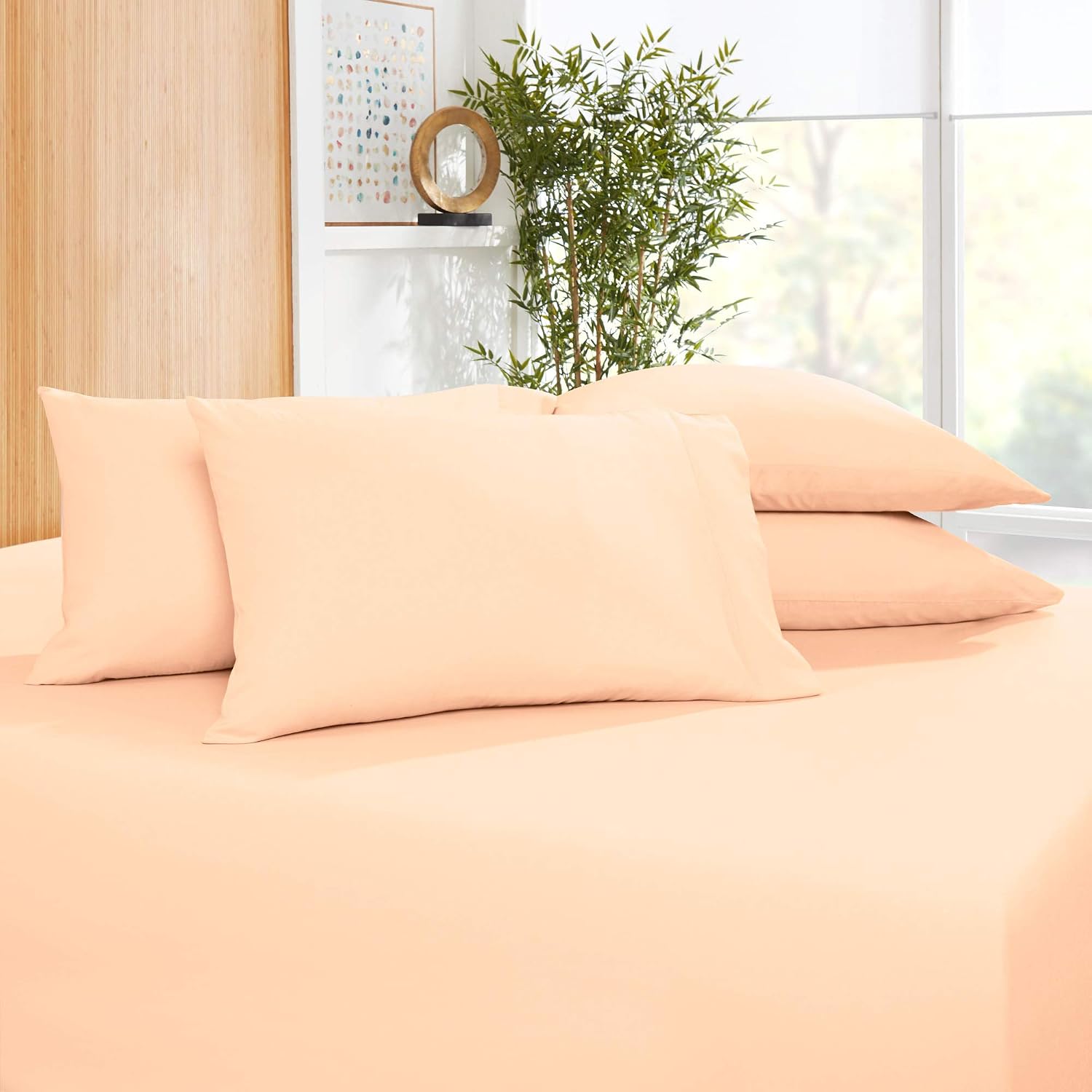 Extra Deep Pocket Sheets - Bamboo Blend 7-Piece 21” Bed Sheet Set – Bamboo and Microfiber Blend – Extra Deep Bed Sheet – Ultra Deep Sheets For Deep Pockets Mattress Split King Size - Pale Blush (Pink)