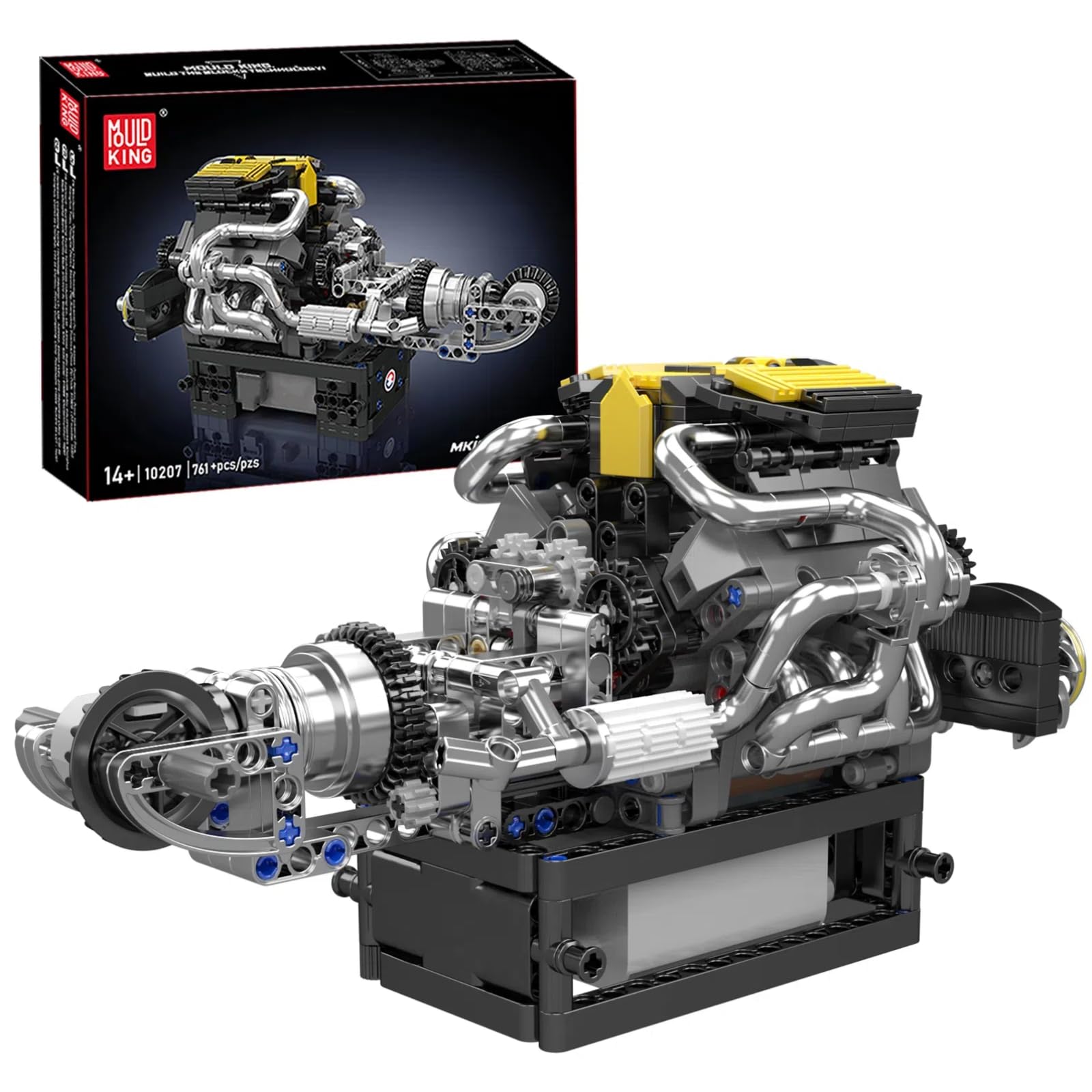 Mould King 10207 V8 Mini Engine Build Kit, Engine Model Kits for Adults, Build Your Own MOC Mini V8 Engine Model Toy for Display, 761 PCS