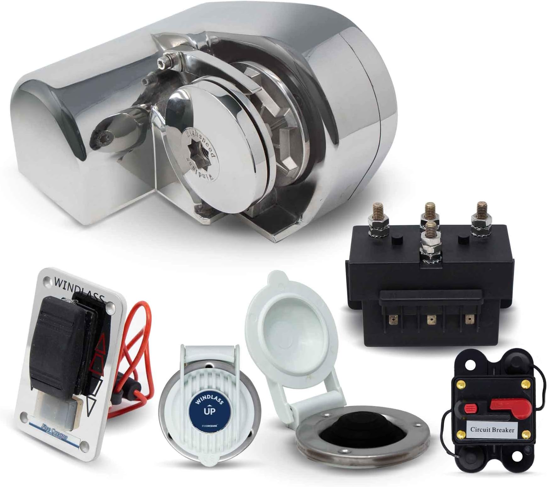 Five Oceans Atlantic 600 Horizontal Anchor Windlass 600W-1200 lbs - 1/4 inch HT-G4 Chain – 1/2 inch Rope FO-3930