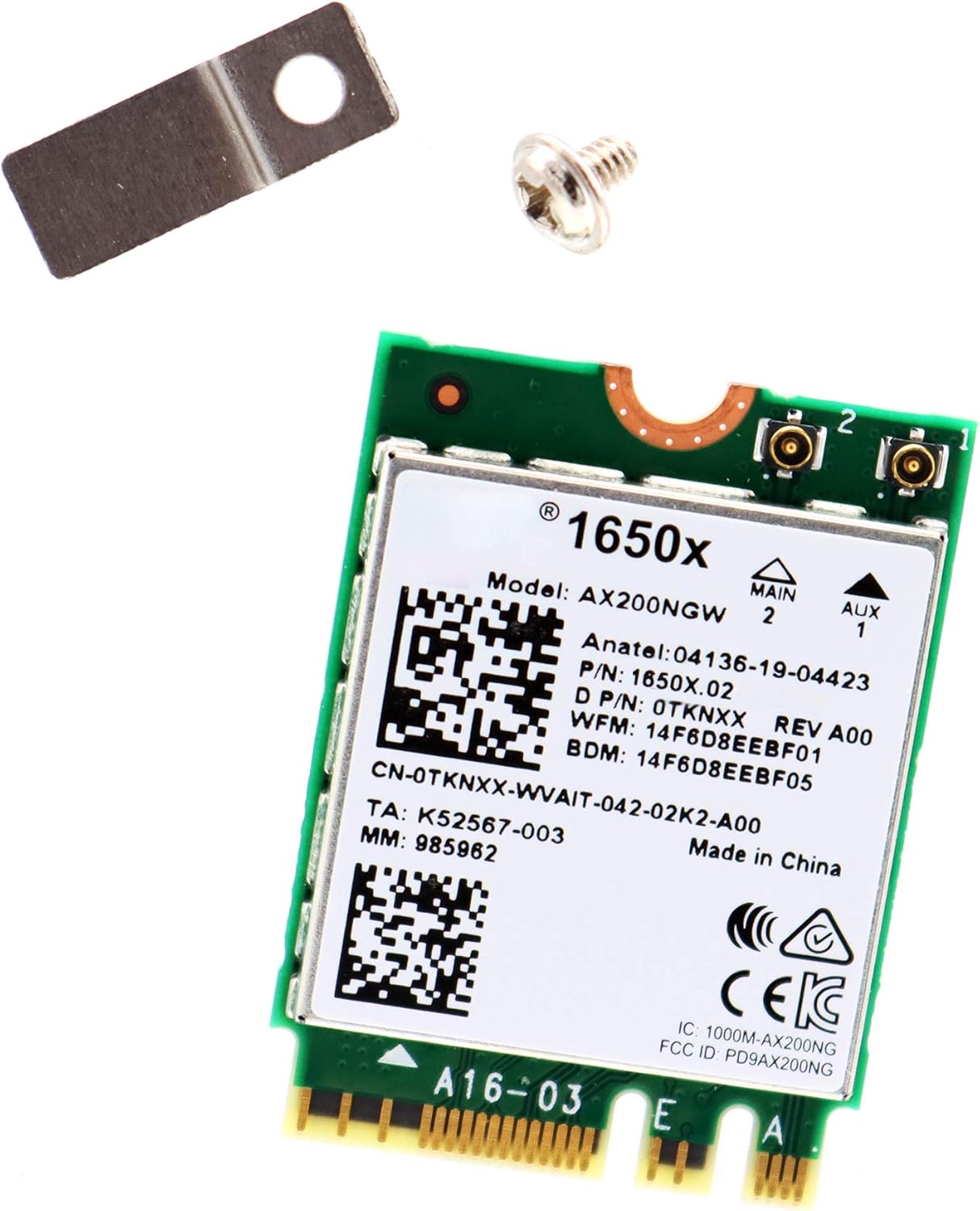 Deal4GO AX200NGW 1650X 802.11ax 2.4Gbps Wi-Fi 6 M.2 NGFF Wireless WiFi Adapter w/Bluetooth 5.1 for Dell Alienware 13 R2 R3 15 R2/R3/R4 17 R3/R4/R5 AX200 0TKNXX TKNXX