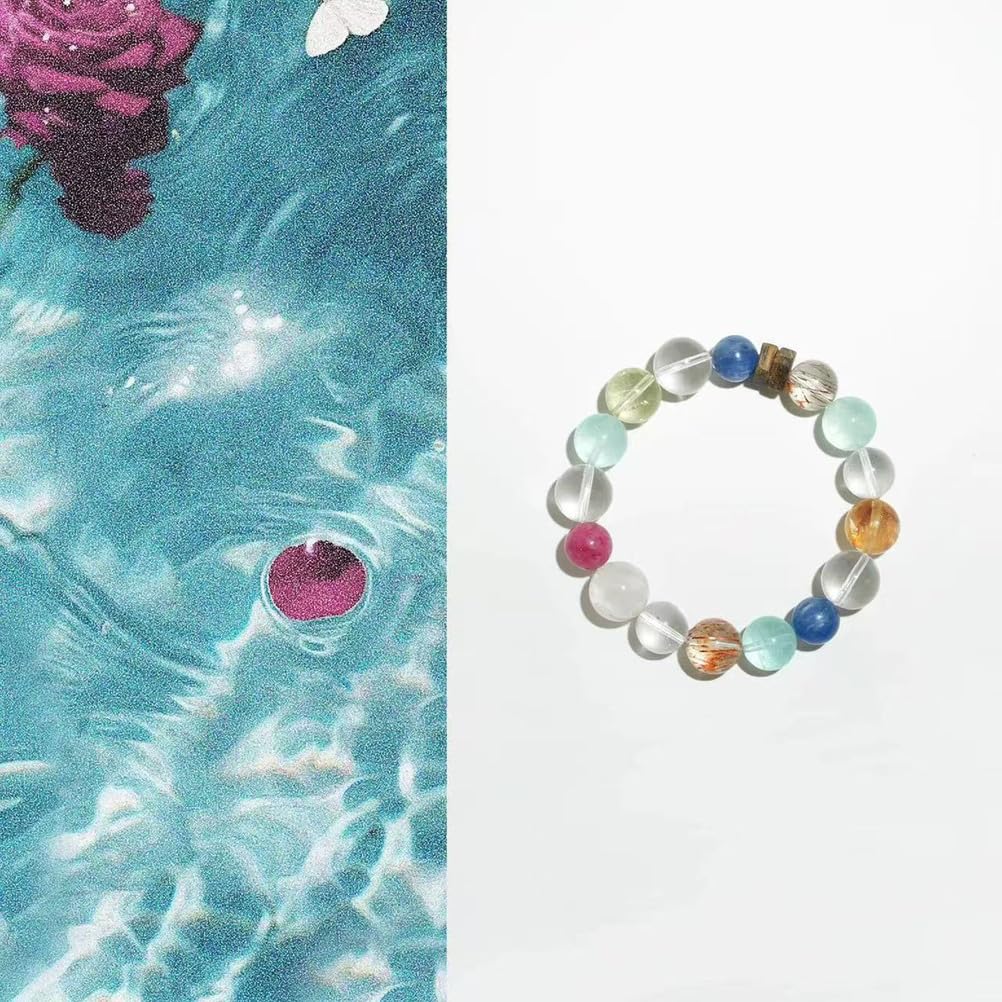 Pulsera de piedras preciosas curativas naturales Pulseras de cristal azul citrino Pulsera elástica hecha mano para yoga Alivio del estrés Joyería de cristal para hombres y mujeres,Multi colored