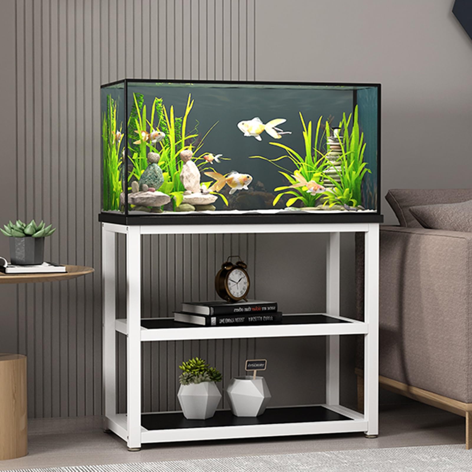 Supporto per Acquario a Doppio Strato in Metallo - Slish rium STO, Adatto per casa e Ufficio - Consente di Risparmiare Spazio per Gli Amanti dei Pesci e Gli acquariofili.