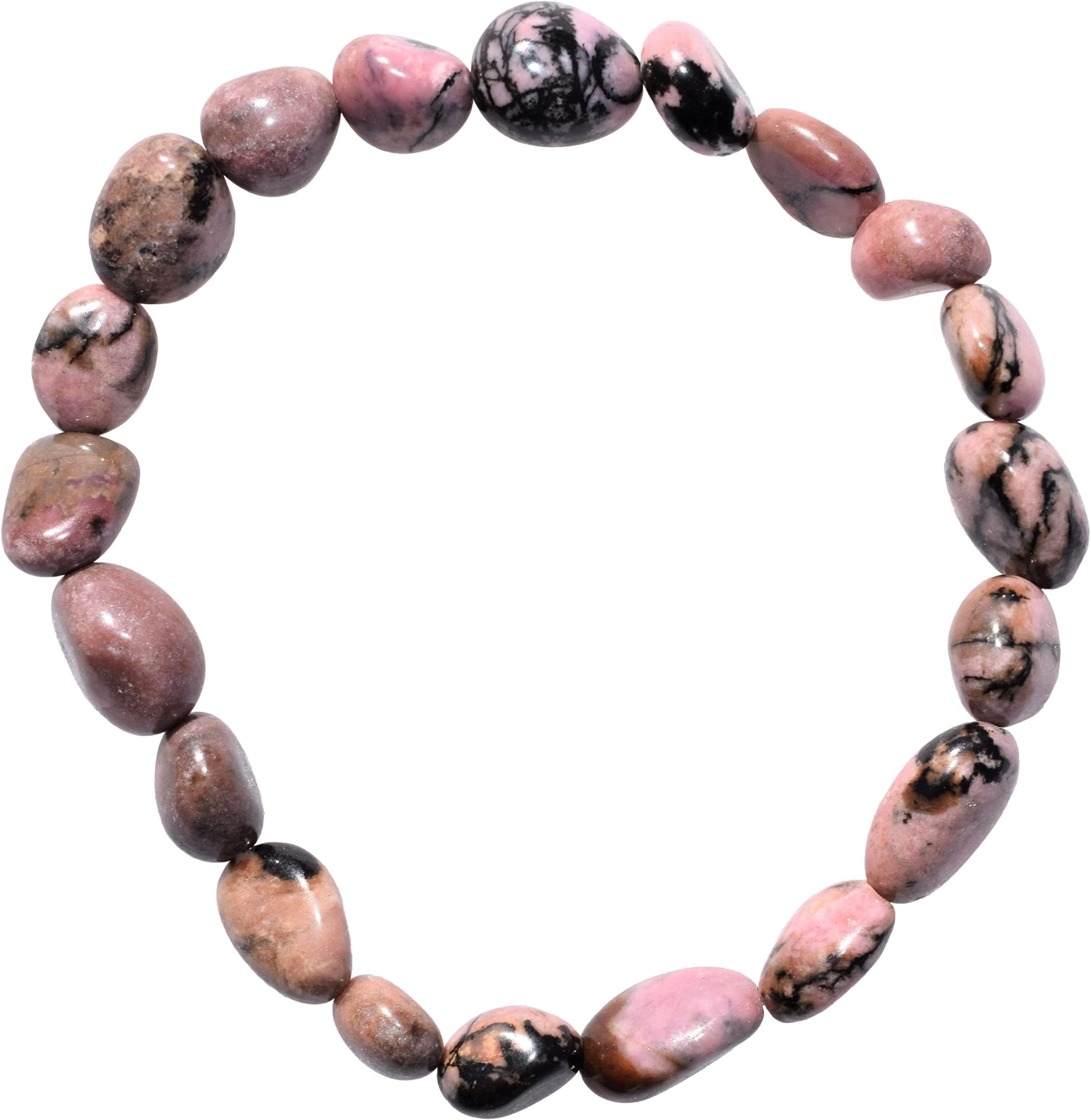 Zenergy Gems CHARGED 6" Rhodonite Crystal Bracelet Tumble Polished Stretchy + Selenite Heart Charging Crystal Included (Empowering Grace & Raising Kundalini HEALING ENERGY)