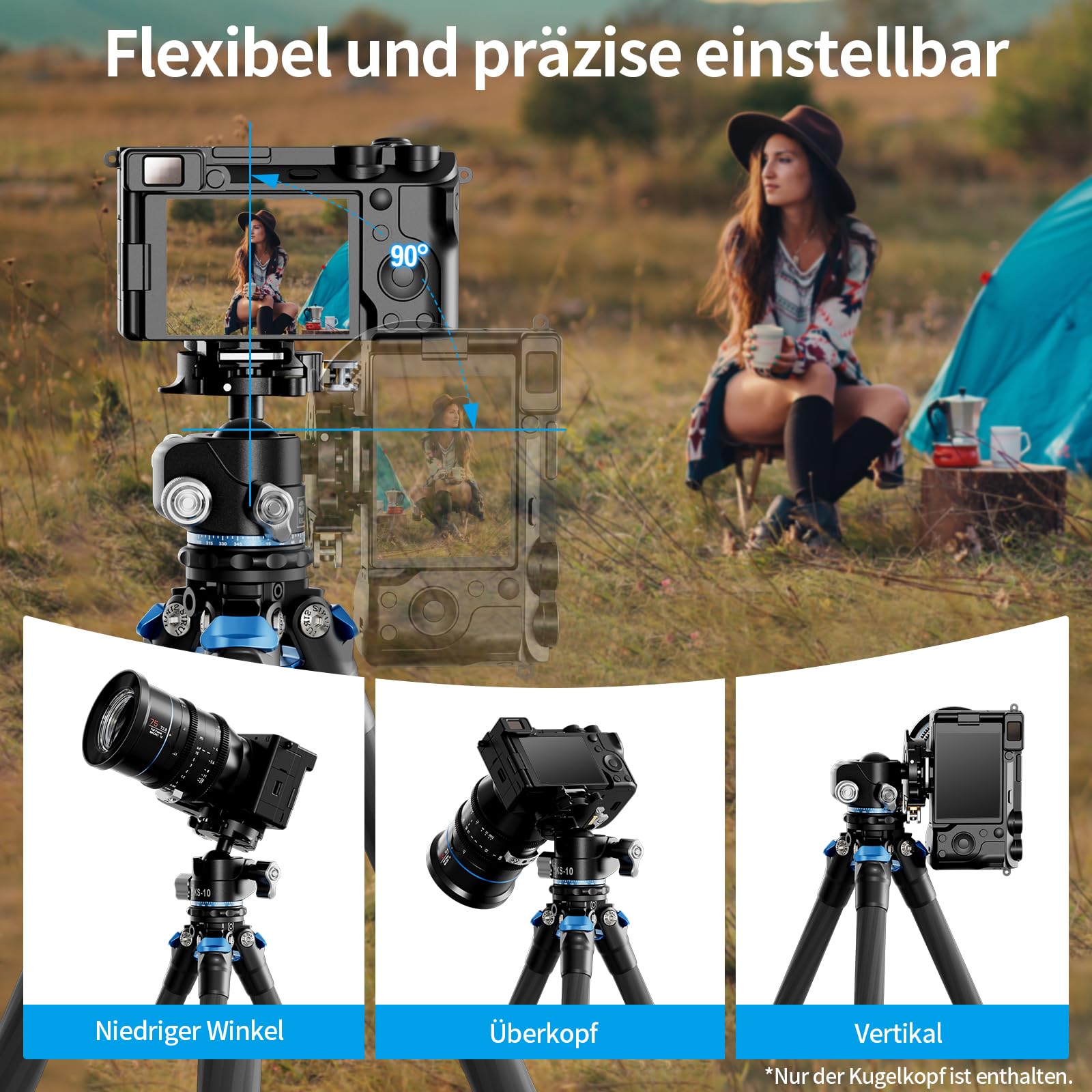 SIRUI KS-10 Kugelkopf Low Profile für Stativ, 29 mm 360° Panorama Aluminium Stativkopf für Kamera, Camcorder, Kugelkopf für Stativ, Einbeinstativ, Maximale Belastbarkeit 15 kg