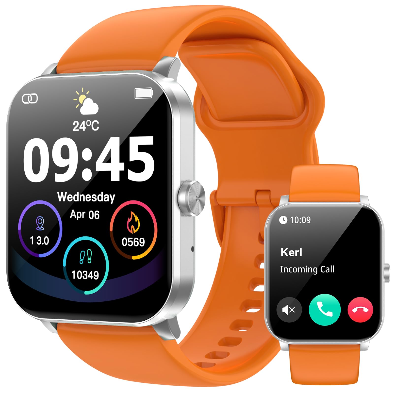 Smart Watch, Smartwatches for Men Women, 1.85" HD Fitness Tracker (Answer/Make Calls), 120+ Sport Modes, Heart Rate/Sleep Monitor, IP68 Waterproof Fitness Watch, Smartwatch for Android iOS (Orange)