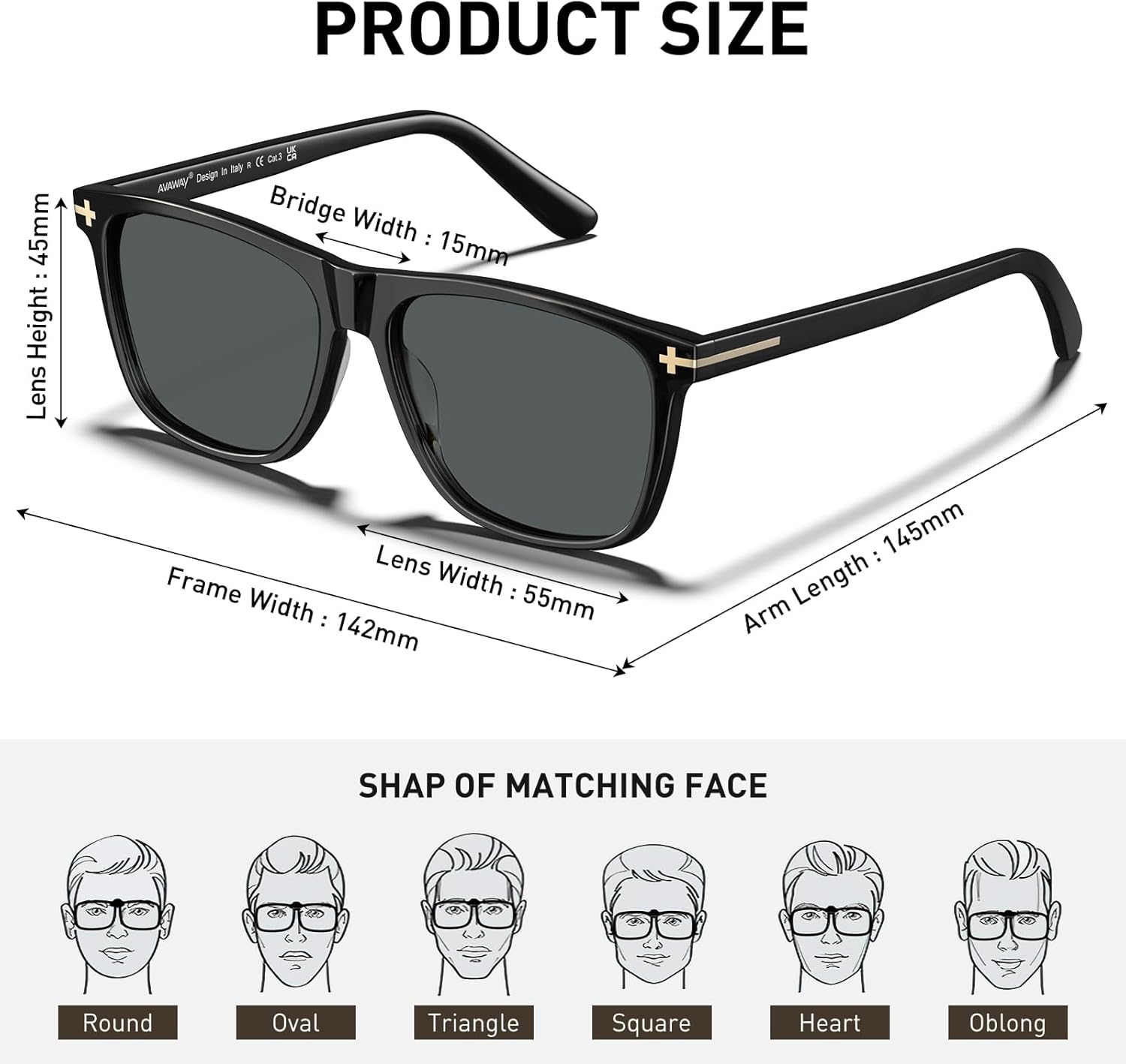 AVAWAY Square Polarized Sunglasses for Men - UV400 Protection Retro Fashion Acetate Driving Shades - Image 5