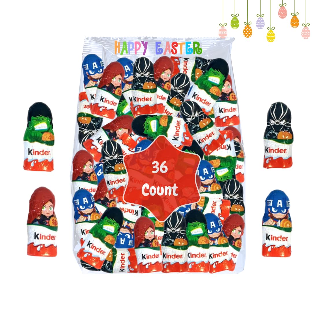 Easter Chocolate Candy Variety Pack – Kinder Chocolate with Marvel Characters (36 Count), Bulk Easter Basket Stuffers, Individually Wrapped Treats for Kids, & Egg Hunts