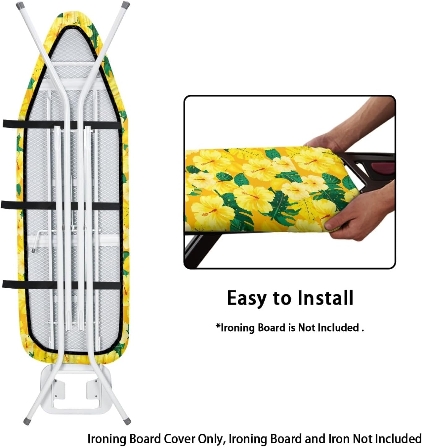 Flowers Ironing Board Cover,16"x55" Standard Ironing Board Cover with Elastic Edge and Hook and Loop Fasteners, Scorch & Stain Resistant, Polyester Home Ironing Board Covers, Watercolor Floral