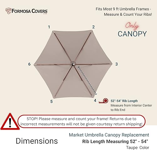 Miniatura 72 de Formosa Covers Toldo de repuesto para sombrilla de patio de 9 pies y 6 varillas – Lona superior – Protección UV 300D y tela resistente al agua – Dúo
