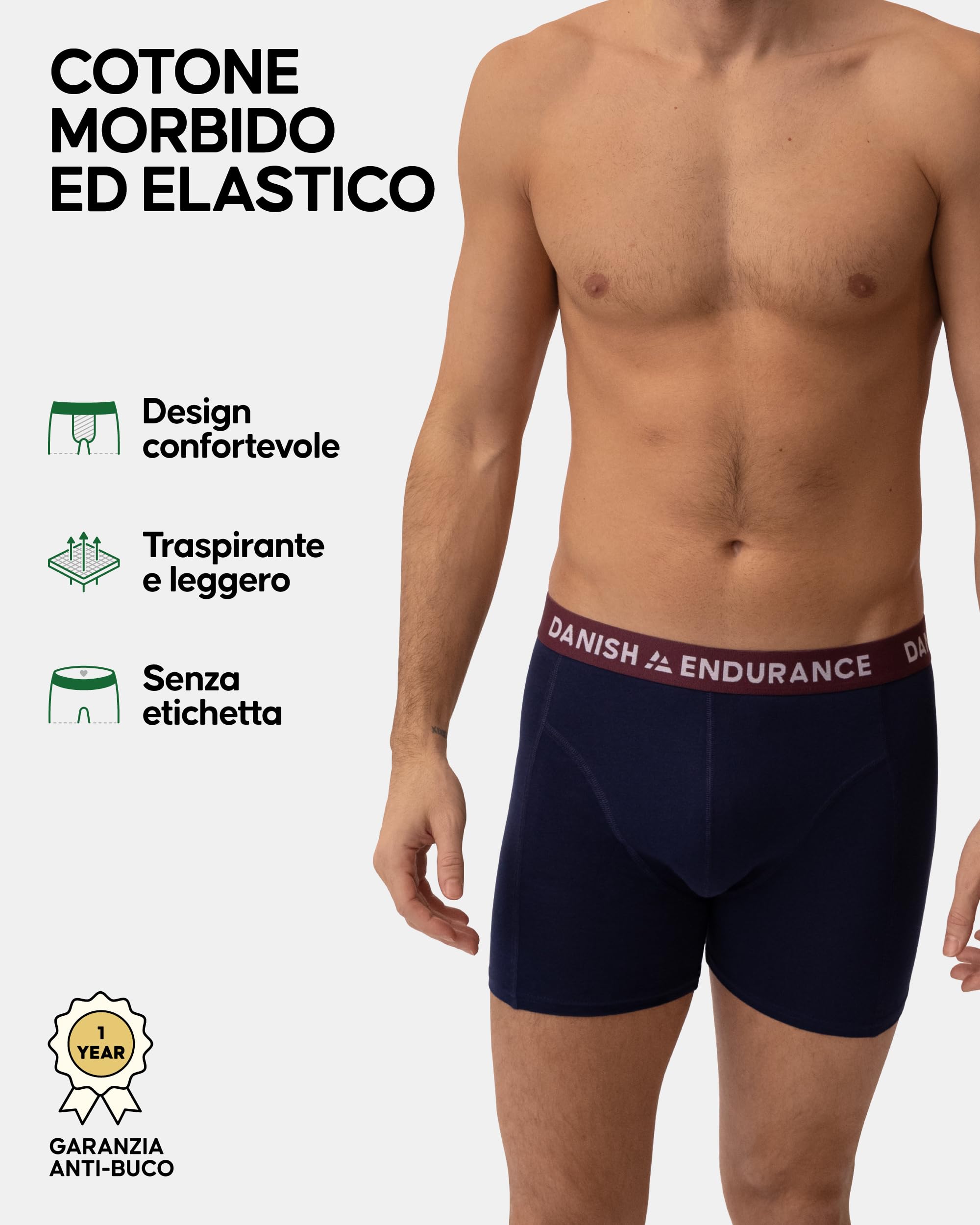 DANISH ENDURANCE Boxer Uomo Cotone Elasticizzato, Boxer a Pantaloncino Comodi e Traspiranti, Cuciture Piatte, con o Senza Patta Frontale, 6 Paia