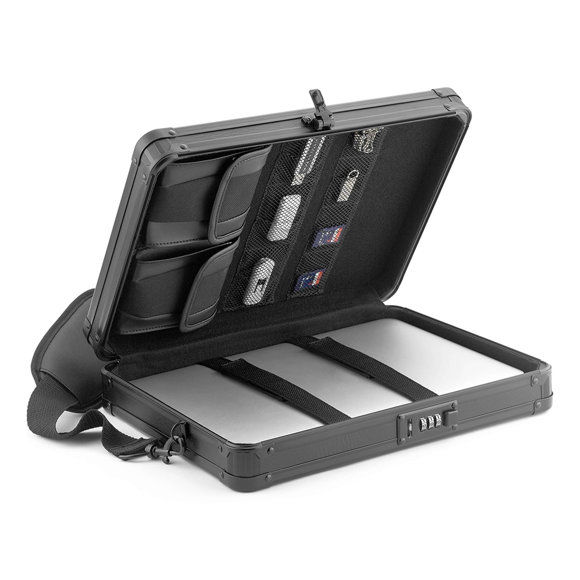 Vaultz Locking Deluxe Tablet and Laptop Case, Tactical Black, VZ03760 | Secure key lock design protects tablets and laptops while traveling, durable deluxe construction built for daily use