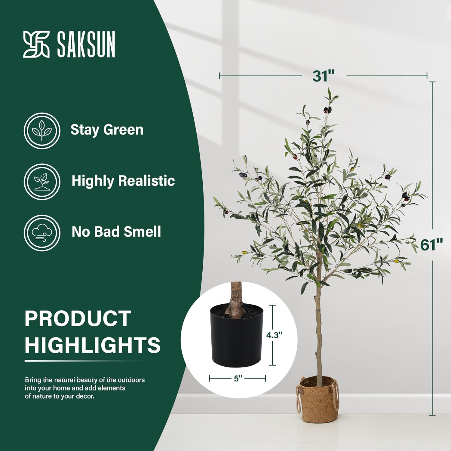 Olive Trees Artificial Indoor-Outdoor: Large Faux Olive Tree 5FT with Realistic Long Lasting Color Leaves & Fruits in Pot - Low Maintenance Fake Plants for Home Office Decor - Image 5