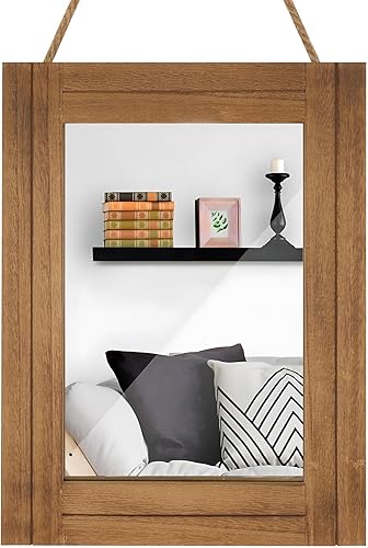 DECORKEY Espejo de pared rectangular para baño, decoración de madera blanca envejecida con cuerda para colgar para decoración rústica del hogar,