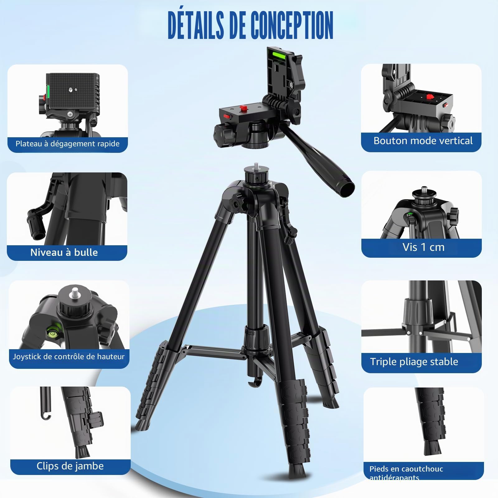 Lusweimi Trépied pour Appareil Photo Reflex Numérique en Aluminium avec Tête Fluide Panoramique à 360°Et 2 Plaques QR pour Sony/Nikon/Canon, Trépied de Téléphone avec Support de Téléphone (555+)