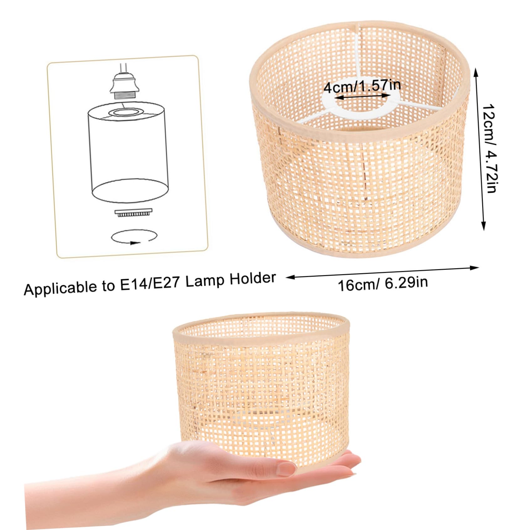 Tofficu Pantalla Lampara Mimbre de Ratán Tejida en 2piezas para Lámparas E14/e27, Diseño Rústico Versátil y Resistente Adecuado para Decoración Rústica en Cafés y Salones