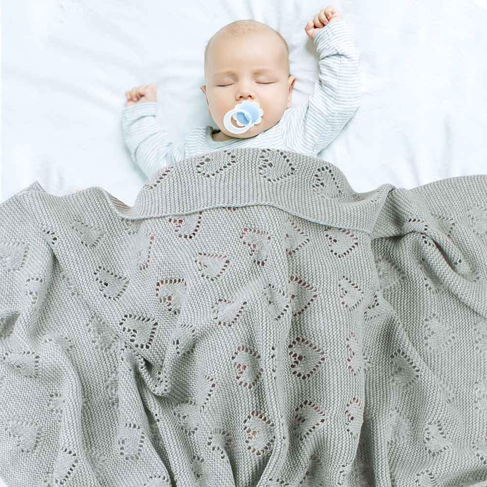 Baby Knitted Soft Blanket for Newborn, Surwin Warm Swaddle Wrap Stroller Cover Nursing Blanket Sleep Sack Stroller, Birthday Gift for Kids Boys and Girls (Gray,100x80cm)