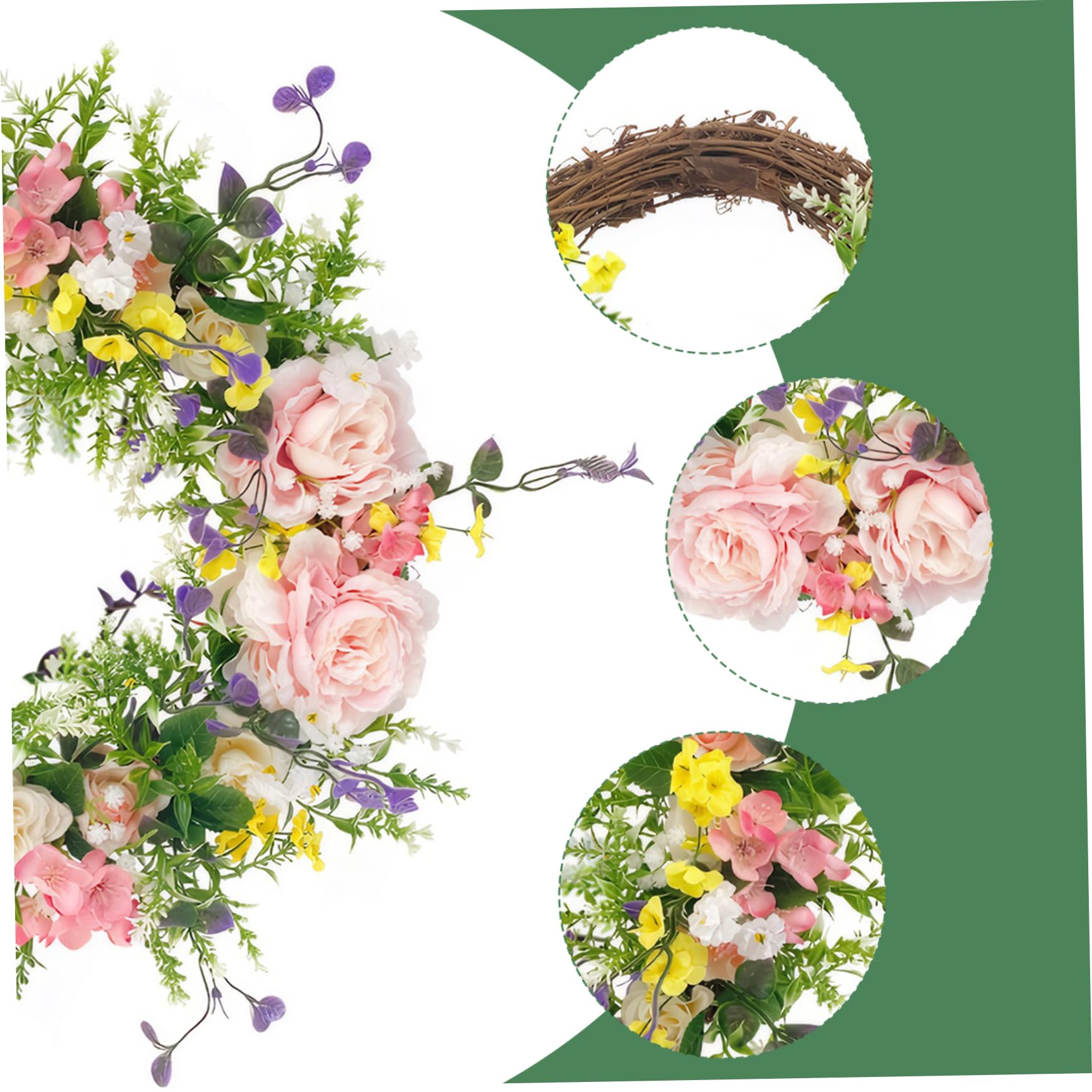 Couronne de porte artificielle à suspendre pour porte d'entrée, motif pivoine florale pour ferme, fête, mariage, maison - 40,6 cm