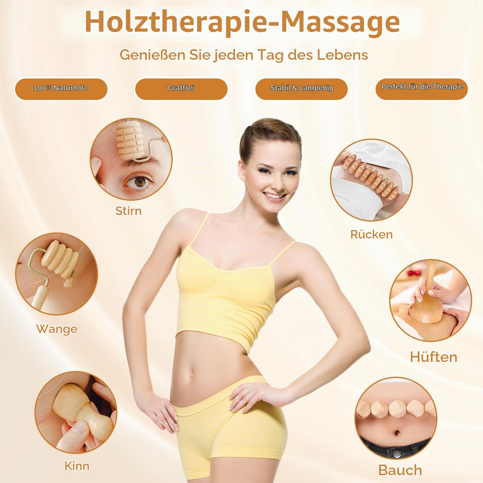 16 Stück Holz Maderotherapie Set,Faszienrolle Holz Professionelles Massage Set,Massageroller Beine,Rücken Massagegeräte,Body Gua Sha,Entspannung Therapie Tools für Körperformung,Anti Cellulite,Stress