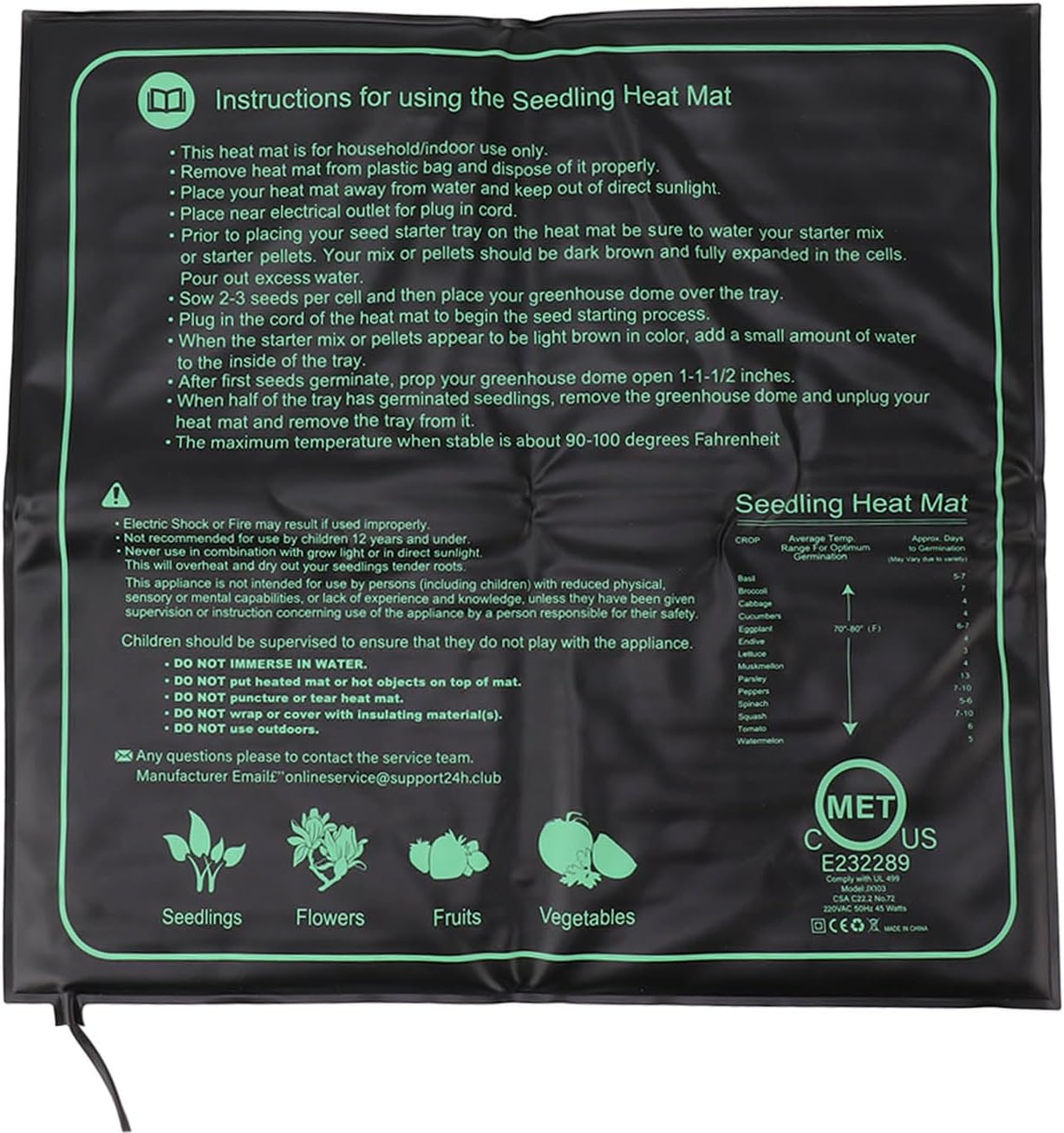 Plant Heating Seedling Pad Mat for Plants Germination Nursery 50x52cm (US Plug 110V)
