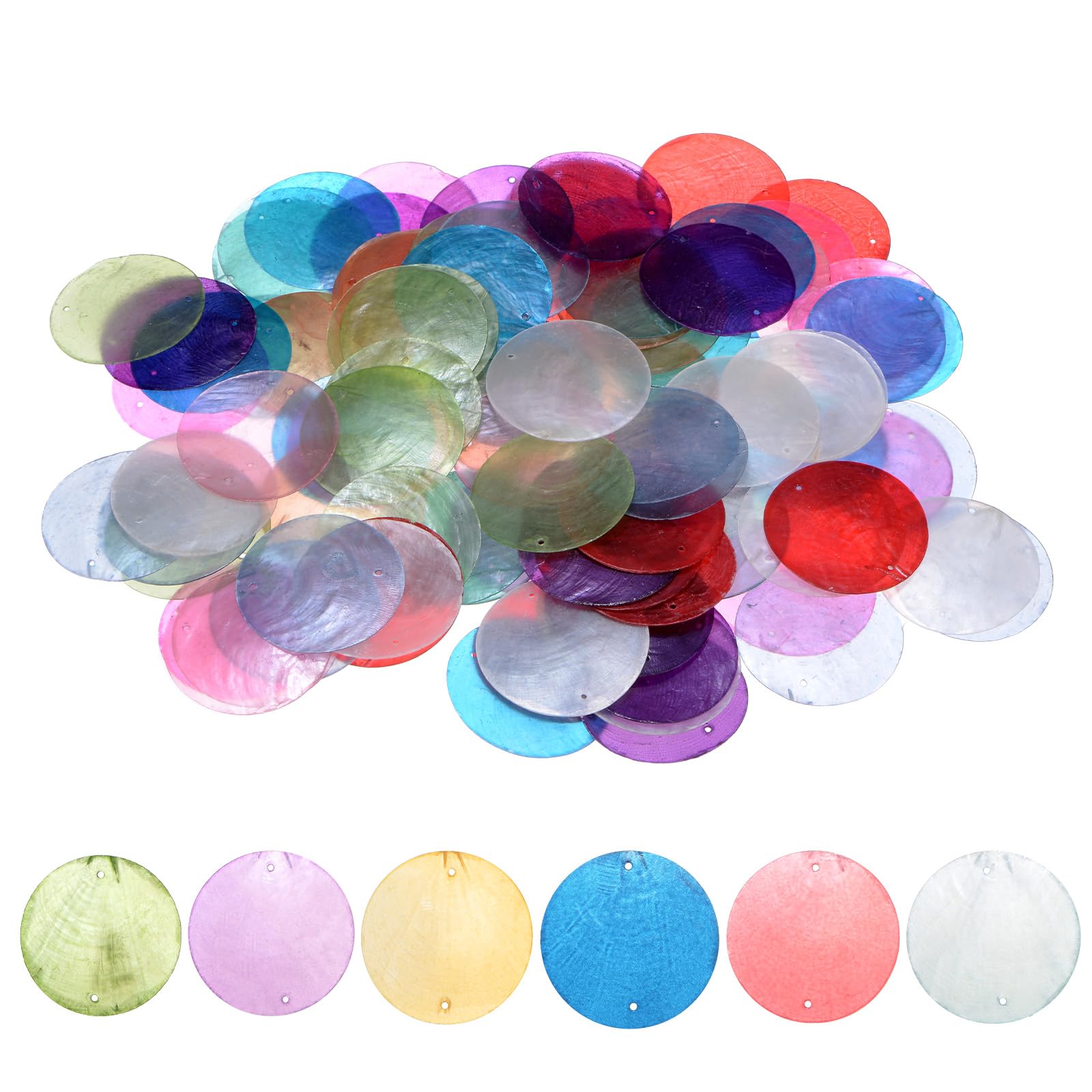 M METERXITY 100-Pack Round Shells Pieces, 50mm Flat Round Natural Shell Charm with Hole
