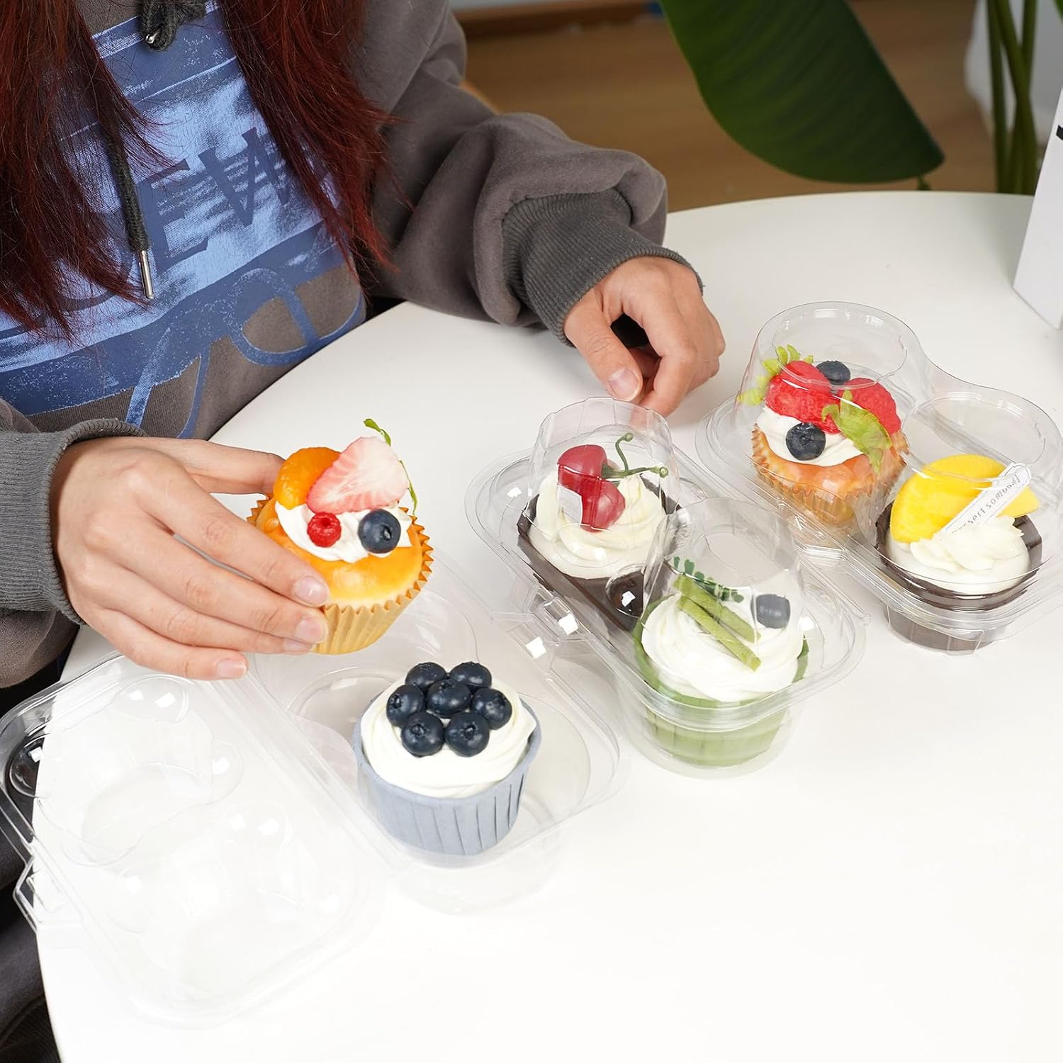 50PCS 2-Cavity Clear Cupcake Containers, Plastic Muffin Carrier Box