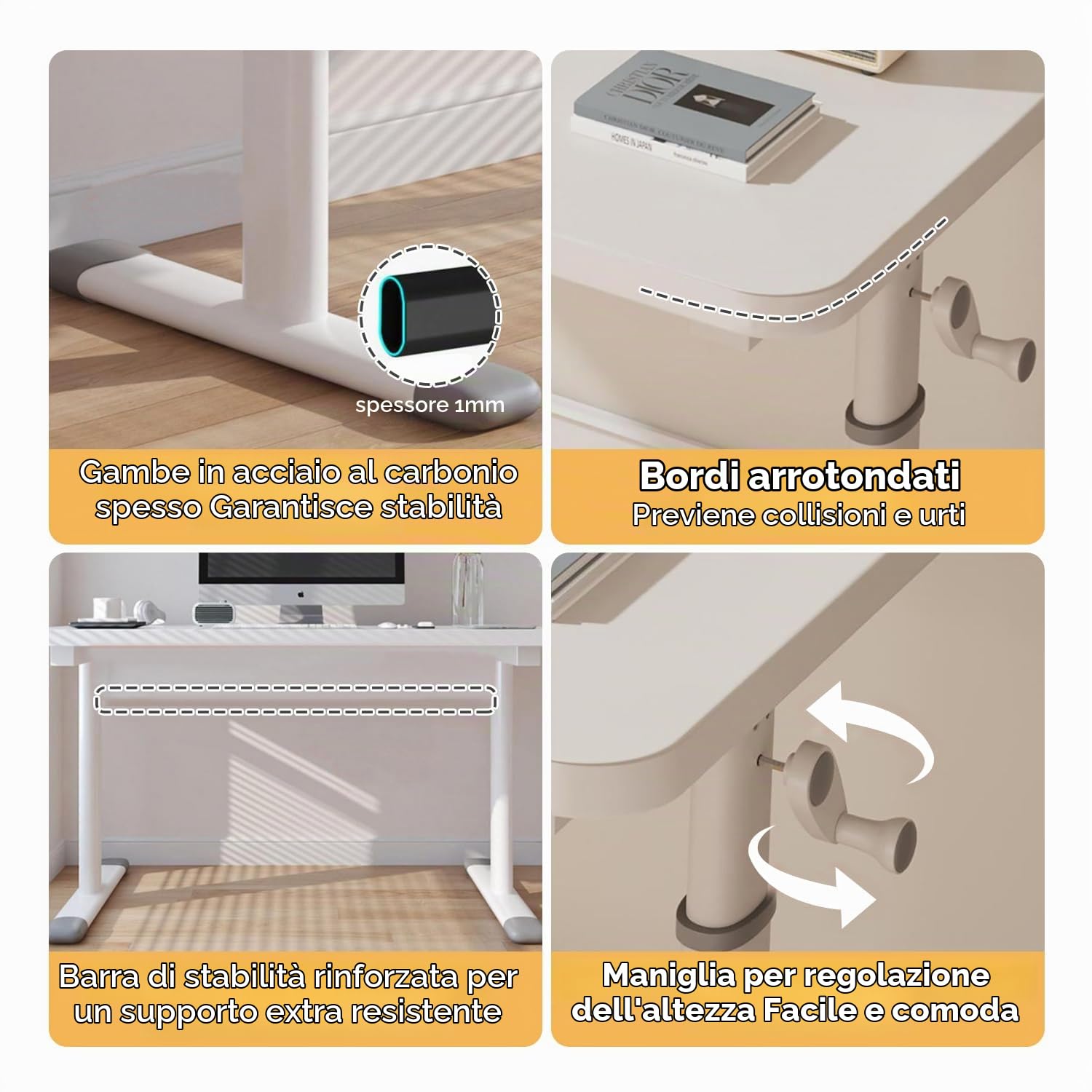 Scrivania Piccola per Computer, Regolabile in Altezza, da Ufficio, 80x50cm, Bianco
