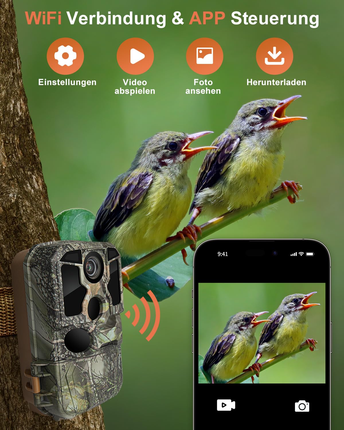 KJK Kamera do obserwacji dzikich zwierząt WLAN 4K 84 MP z kartą pamięci 64 GB, kamera do dzikich zwierząt z noktowizorem, 0,05 s, aktywowany ruchem, IP67, szeroki kąt widzenia 100 m, 130°, 42 diody