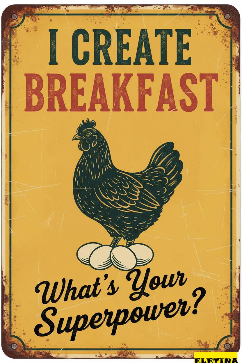 Vintage Metal Tin Sign for Chicken Decor Funny Wall Art Decor I Poop Breakfast Chickens Coop S Home Farm Chicken Coop Farmhouse Kicthen Garden Decor 8 X 12 Inch Private Property Decorative