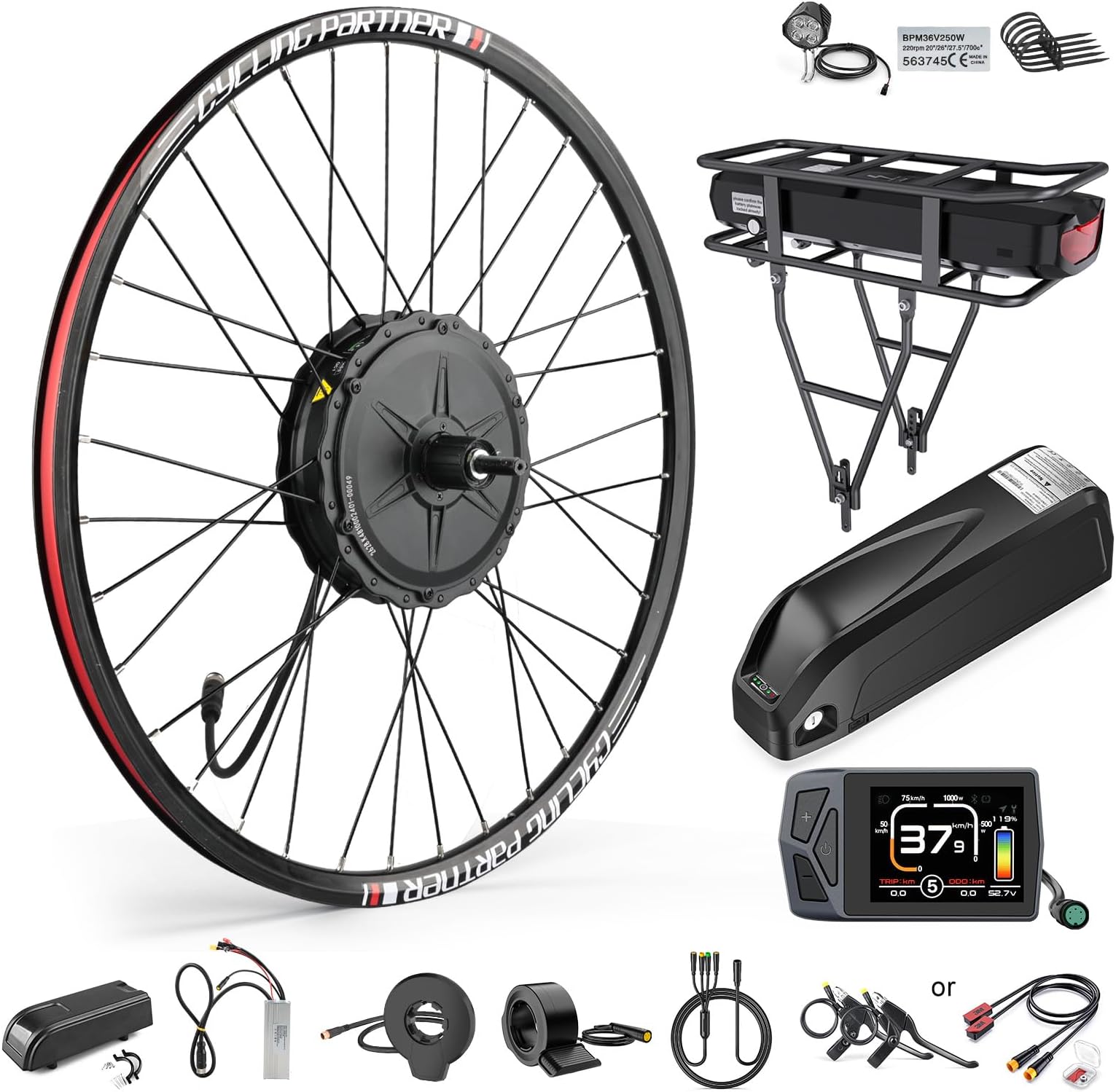 1000W 48V Electric Bike Conversion Kit - High Speed Rear Hub Motor for 26 Inch Wheel, LCD Display & Battery Options | DIY E-Bike Motor Wheel Kit | Compatible with Mountain/City Bicycles