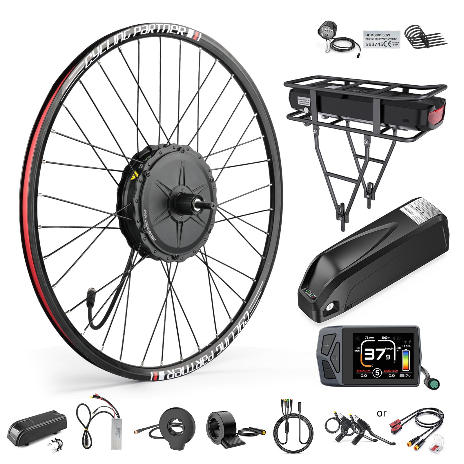 1000W 48V Electric Bike Conversion Kit - High Speed Rear Hub Motor for 26 Inch Wheel, LCD Display & Battery Options | DIY E-Bike Motor Wheel Kit | Compatible with Mountain/City Bicycles