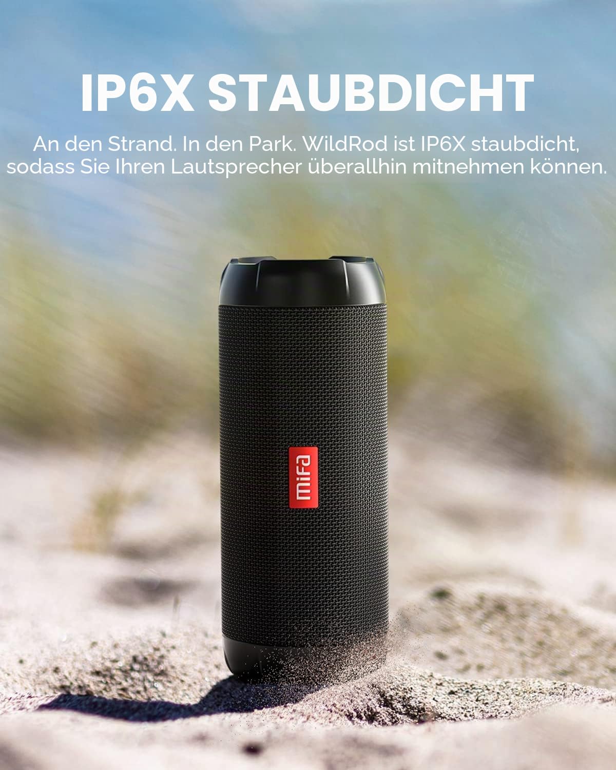 MIFA WildRod Bluetooth Lautsprecher mit Bluetooth 5.3, IP67 wasserdicht & staubdicht, 30W Wiedergabeleistung, 12H Akku, USB-C Ladeschluss und Mikro-SD Musikspielen, RGB-Licht