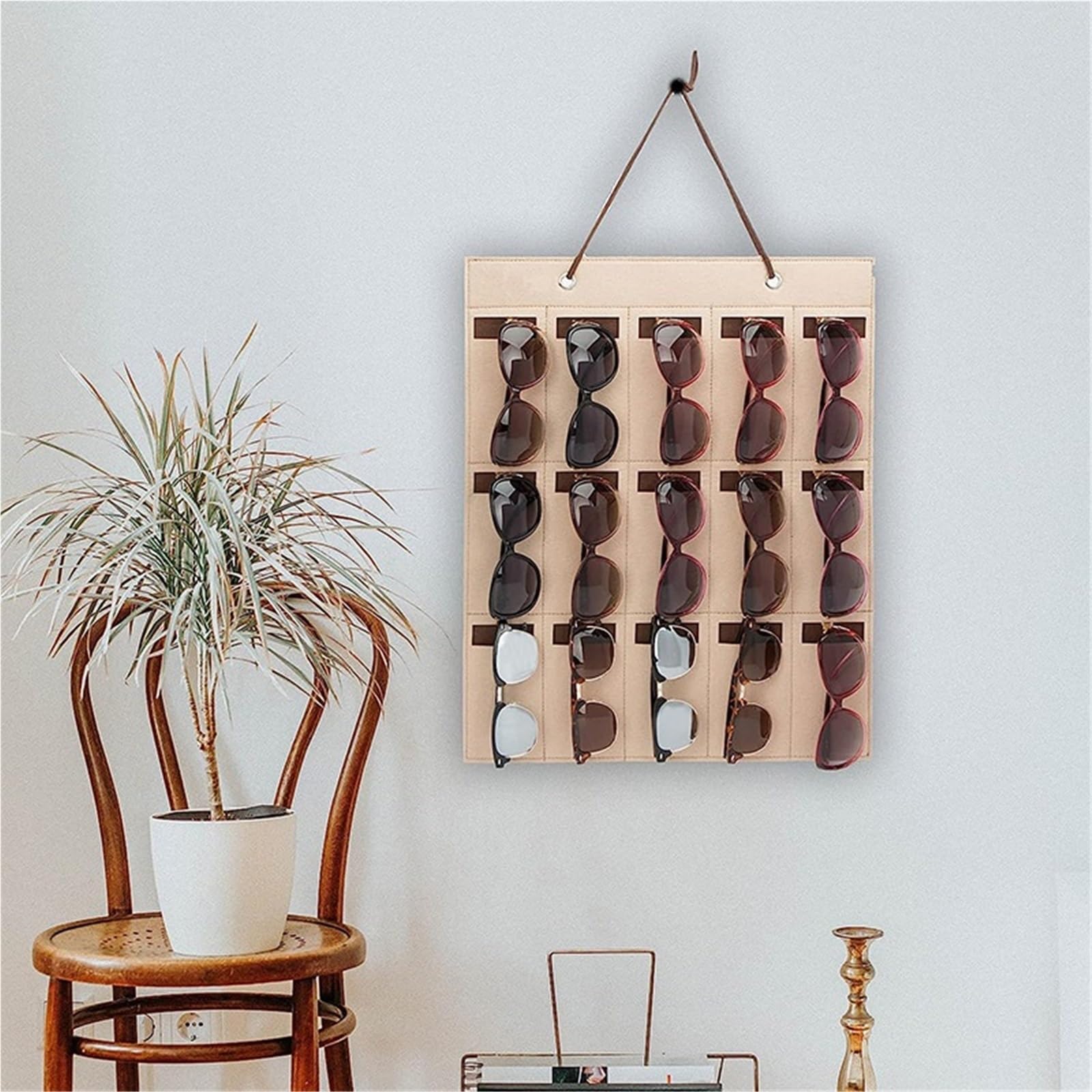 Porta Occhiali per Casa Espositore for Occhiali da Parete con 15 Scomparti for Riporre Gli Occhiali da Vista Organizer Occhiali da Sole(Beige)