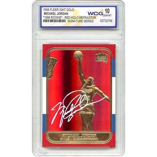 1998 Michael Jordan Fleer '86 Rookie Gold Card R/W/B RED PRIZM Holo Refractor Signature Series - Graded Gem Mint 10