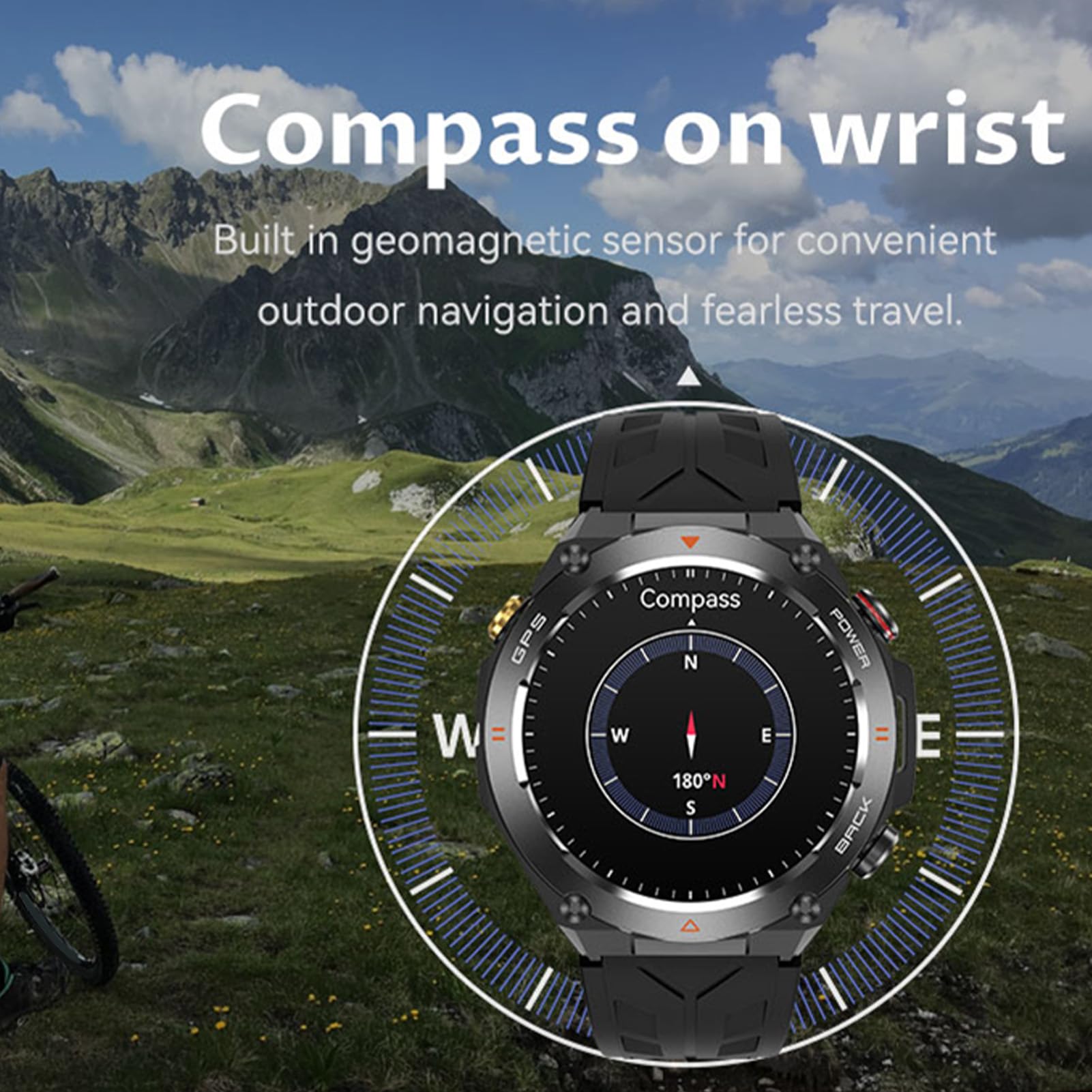 Annadue Smart Watch per Esterni con Bussola GPS Integrata, 100 modalità Sportive, Impermeabile, Schermo IPS da 1,45 Pollici, Batteria a Lunga Durata da 650 MAh (BLACK)
